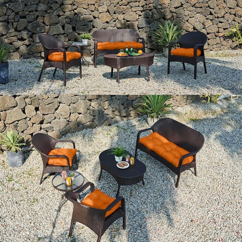 Waterproof 3-Piece Garden Chair Cushions Set - Replacement for Outdoor Furniture, Seat & Backrest Pads Rattan, Patio Swing & Bench(Orange)