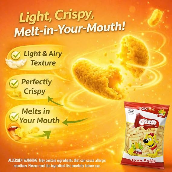IGNIRA Gusto Salted Corn Puffs, Crunchy Snack, 17.94 oz, Pack of 6