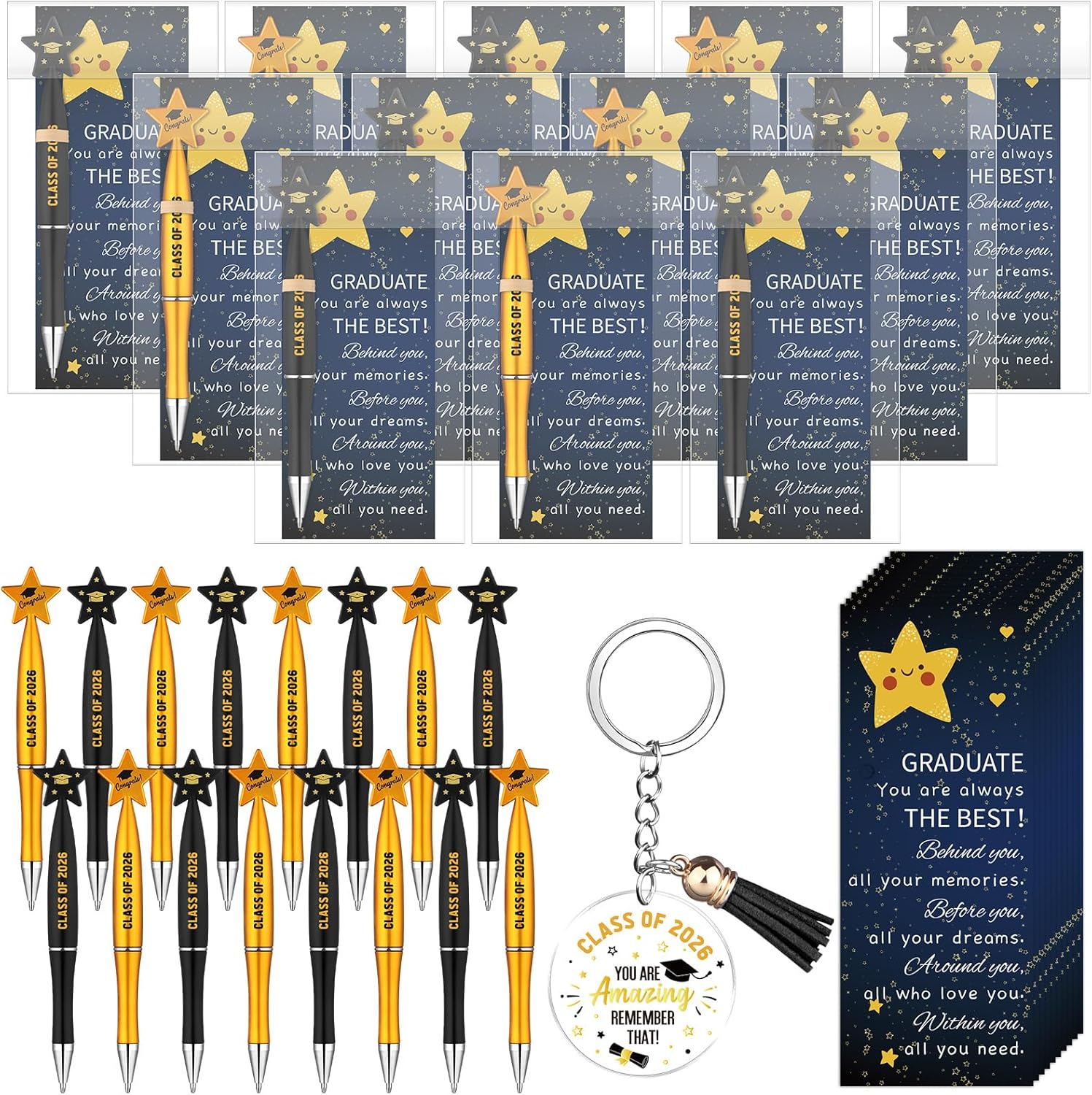 48 Sets Graduation Gifts Class of 2026 Ballpoint Pens Inspirational Keychains Thank You Motivational Cards Gift Bags Graduation Party Favors Congrats Grad Gifts for College High School