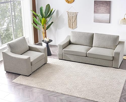 Miniatura 18 de Eluchang Sofá seccional convertible, sofá en forma de L con asientos extra profundos, tela de lino natural, sofá de esquina moderno y cómodo para