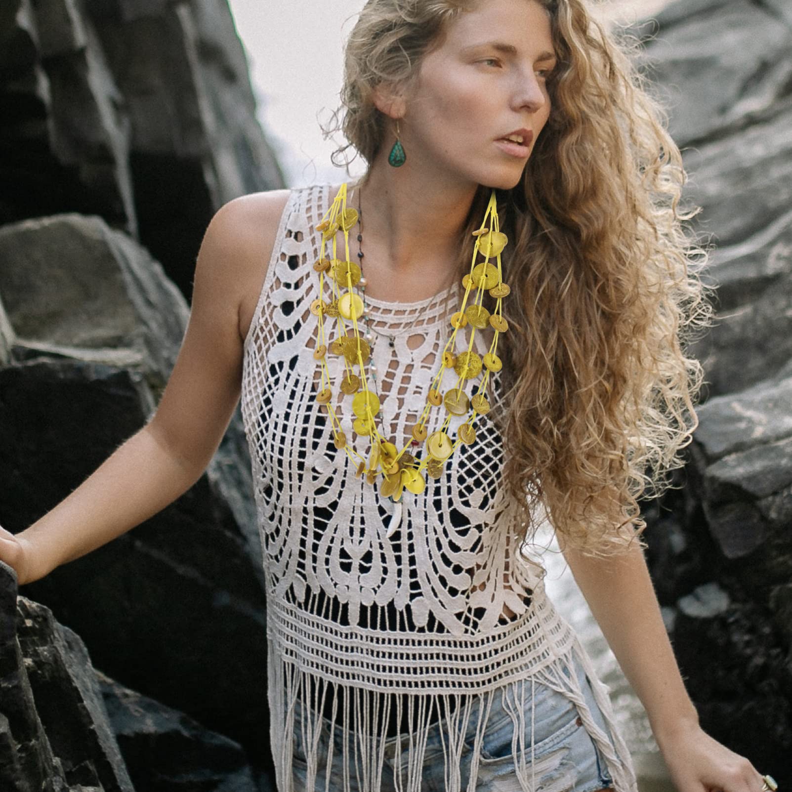 PRETYZOOM 5pezzi Collana Boho Legno Di Cocco Con Perline Per Donne Accessorio Moda Leggero e Resistente Per Spiaggia e Attività All Aperto