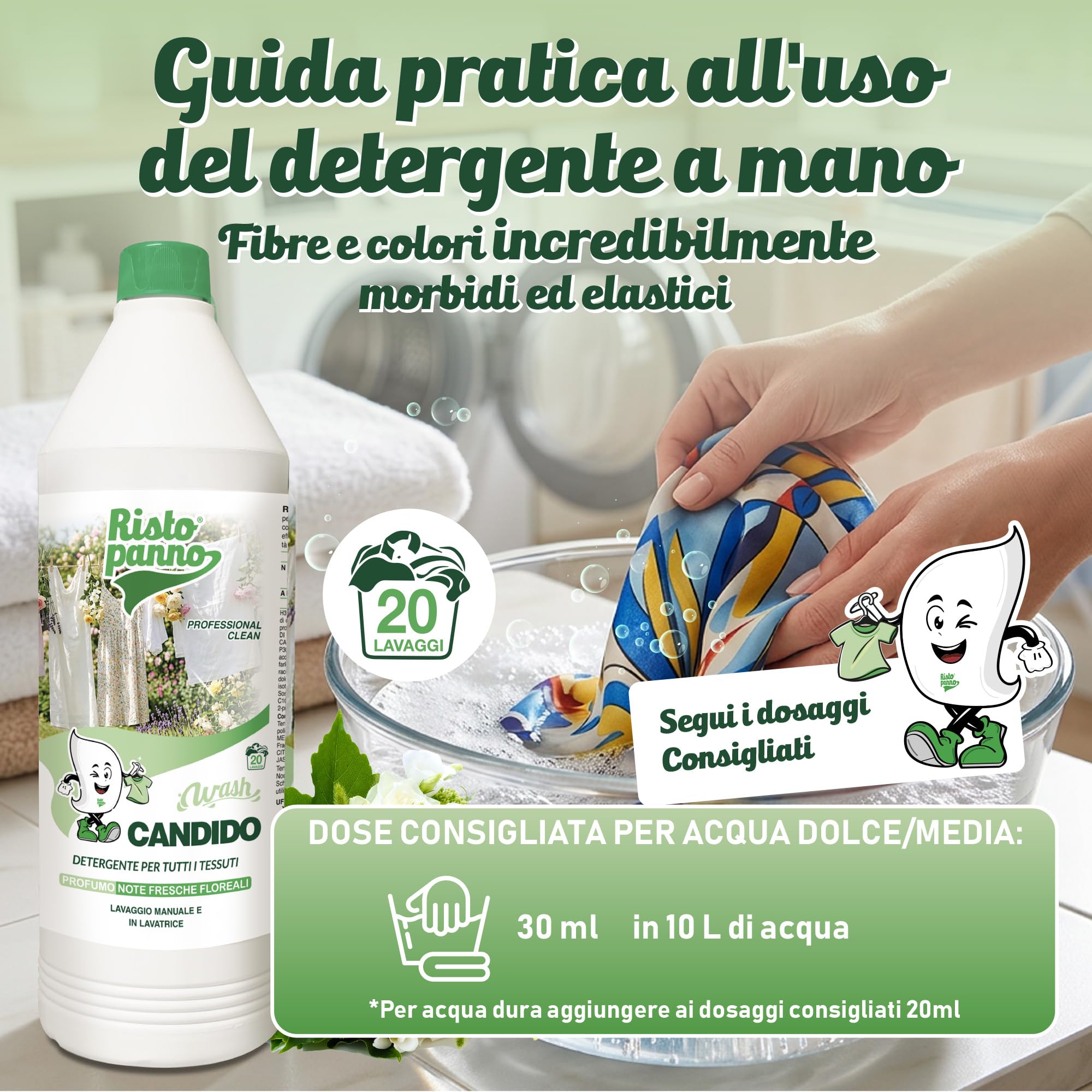 6 PZ x 1L Detergente Enzimatico Concentrato per Bianchi e Colorati - Fragranza Floreale - Detersivo Lavatrice Liquido Bucato a Mano e Lavatrice - Azione Sinergica 4 Enzimi (WASH CANDIDO)