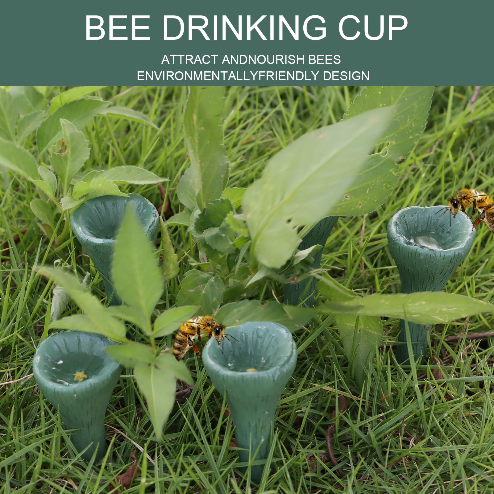 Bienen-Trinkbecher für den Garten,Bienen-Insekten-Trinkbecher,Bienen-Trinkbecher,Durstige Bestäuber brauchen einen Drink,Bunter Mini-Trinkbecher für Gartenveranden（grün）