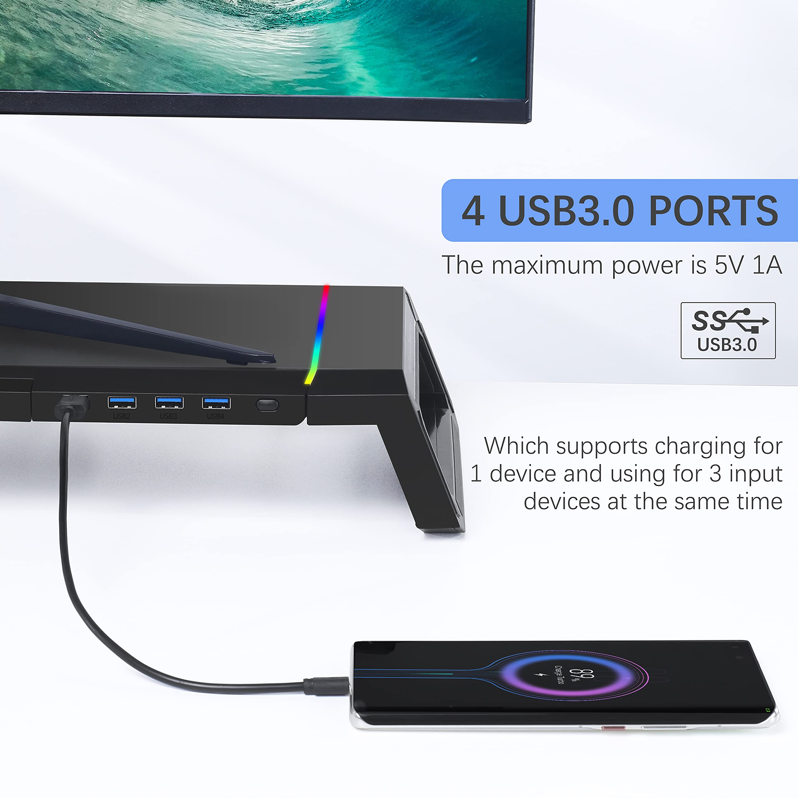 Buy Monitor Stand for Desk RGB Gaming Lights with 4 USB 3.0, TopMate