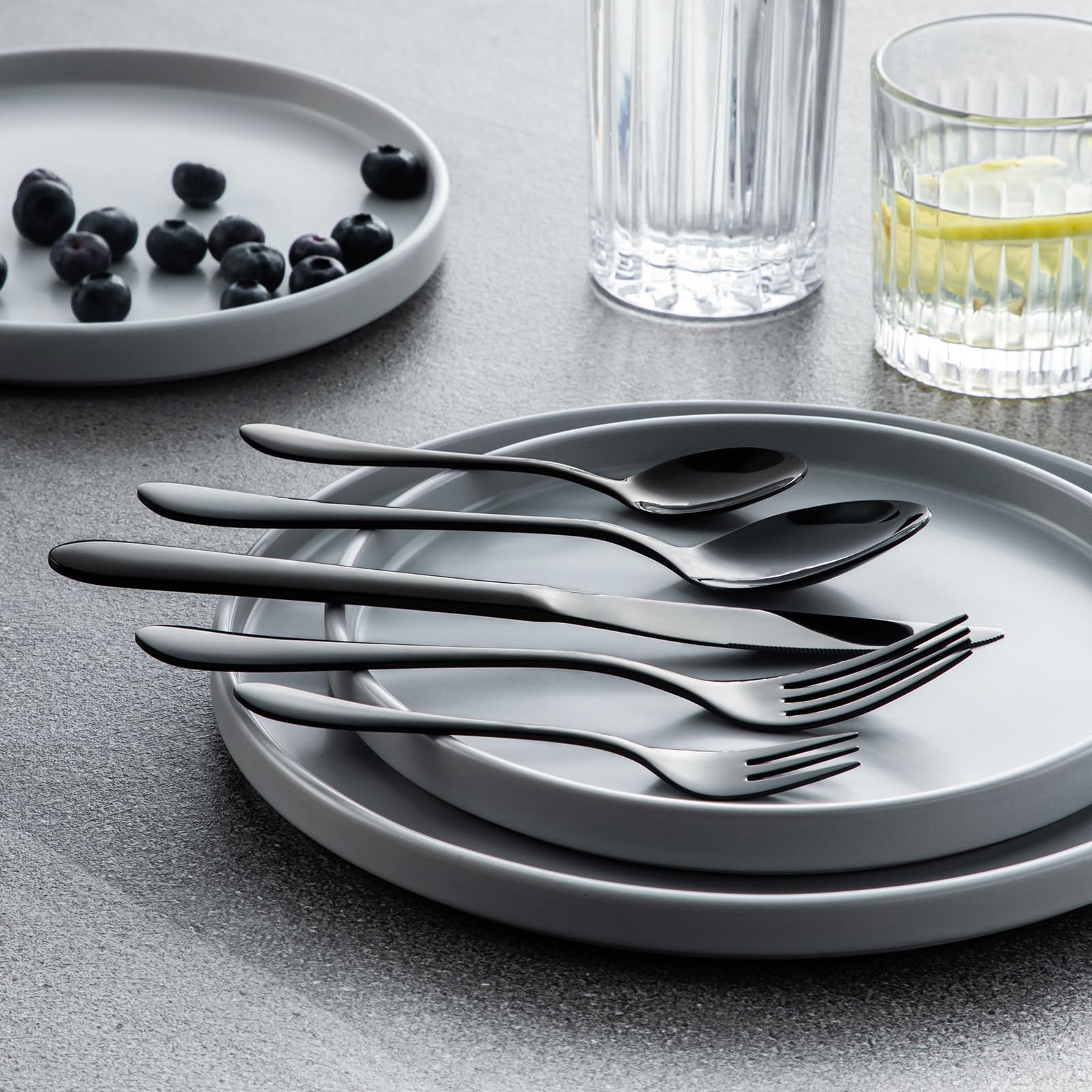 vancasso Besteck Set Schwarz 12 Personen, Besteck Set Glänzend, 18/10 Edelstahl Besteckset mit 60-Teilig Messer/Gabel/Löffel/Dessertlöffel/Dessertgabel, Schwarzes Besteck mit Geschenkbox