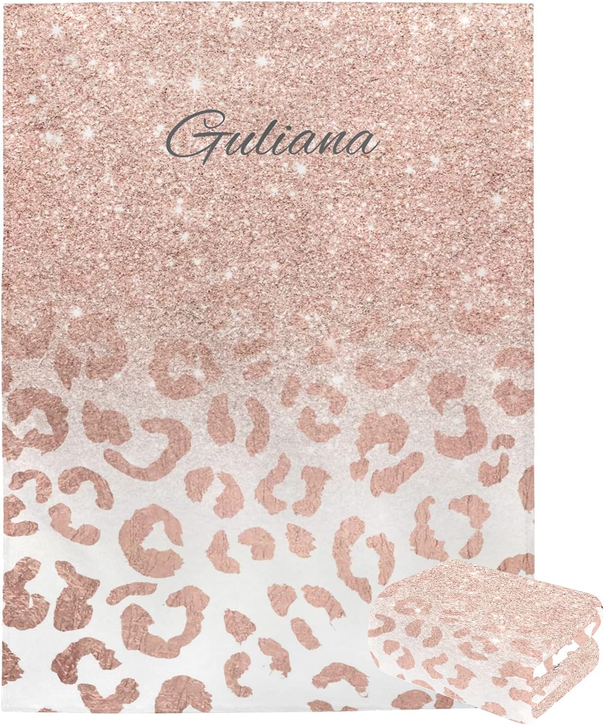 Personalized Baby Blanket, Rose Gold Leopard Custom Nursery Swadding Blankets 30x40 Inches for Baby Boy Girl with Name Baby Shower Birthday Gift