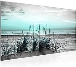 Runa Art Cuadro Decorativo Playa Puesta de sol 1 Parte Moderno Cuadro Lienzo no Tejido para Sala Mar Naturaleza Gris turquesa 043712c