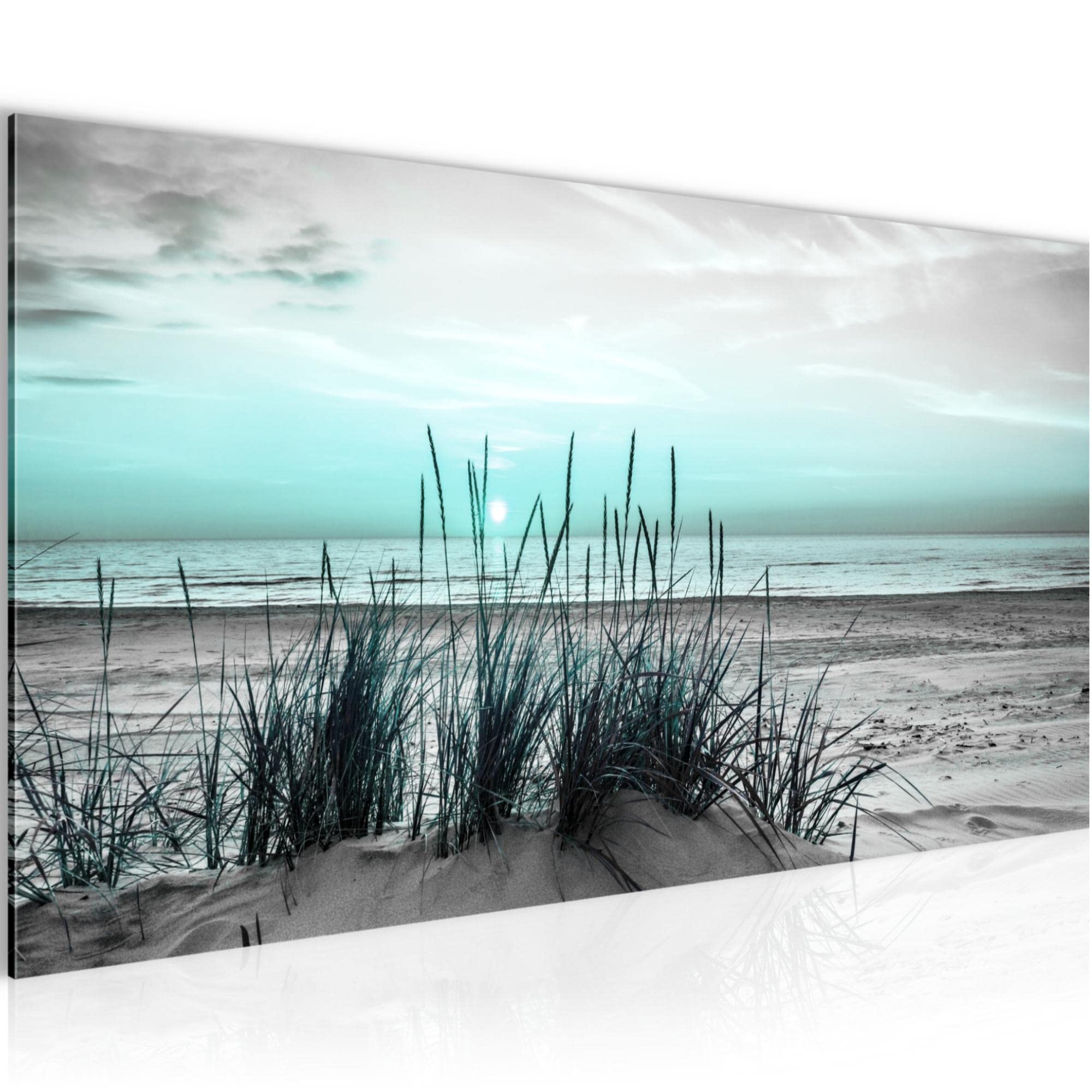 Runa Art Sunset Turquoise Canvas Wall Art Beach Sunset 1 Part Non-Woven Canvas Prints For Living Room And Bedroom Sea Nature Turquoise Grey 043712C