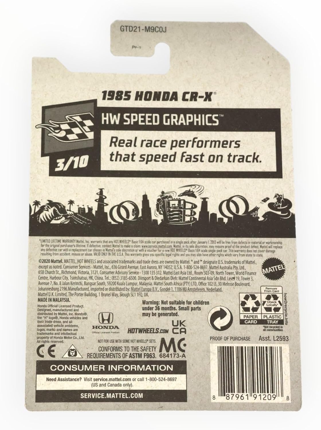 Hot Wheels Zamac 1985 Honda CR-X, [90/250] Speed Graphics 3/10