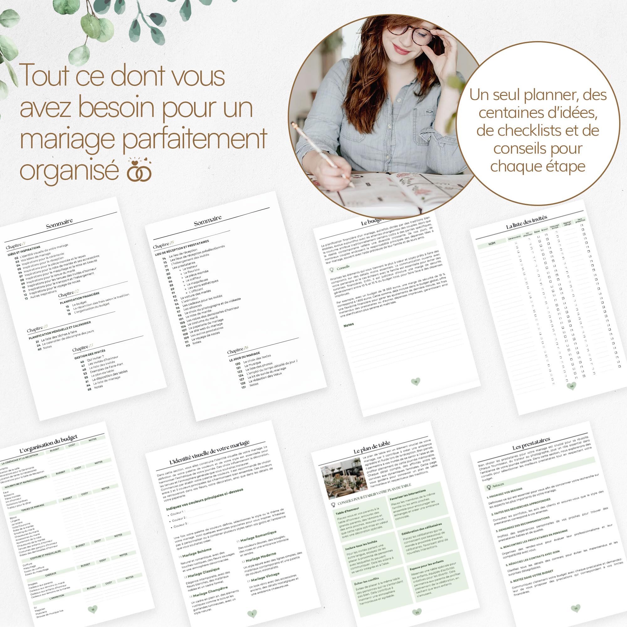 Organisateur de Mariage Français – Carnet Wedding Planner avec Checklist, Budget, Agenda & Calendrier Compte à Rebours | Livre de Mariage & Cadeau Future Mariée