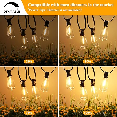 Miniatura 4 de Brightever Guirnalda de luces LED brillantes de 120 pies para exteriores, impermeables, 2700 K, con 62 bombillas ST38 inastillables vintage, retro