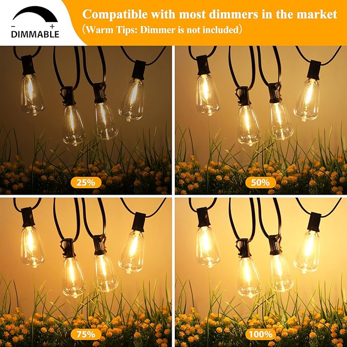 Brightever Luces de Cadena LED Exterior 30.48m 50 Bombillos ST38 miniatura 4