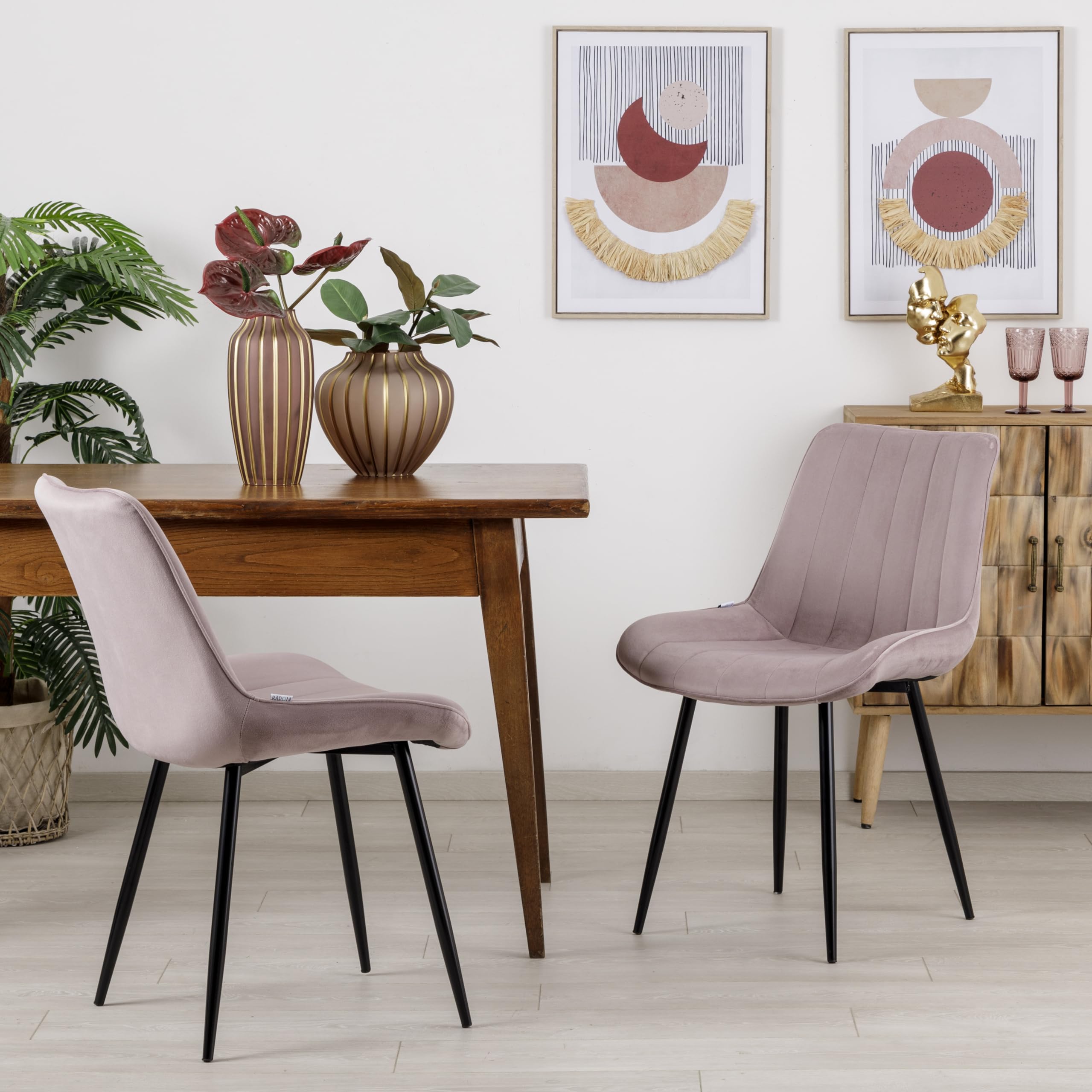 Baroni Home Sedia da Pranzo Moderna con Rivestimento in Velluto e Gambe in Acciaio Nero, Poltrona da Soggiorno, Camera da Letto, Sala da Pranzo, Rosa Cipria, 53x86x44 cm
