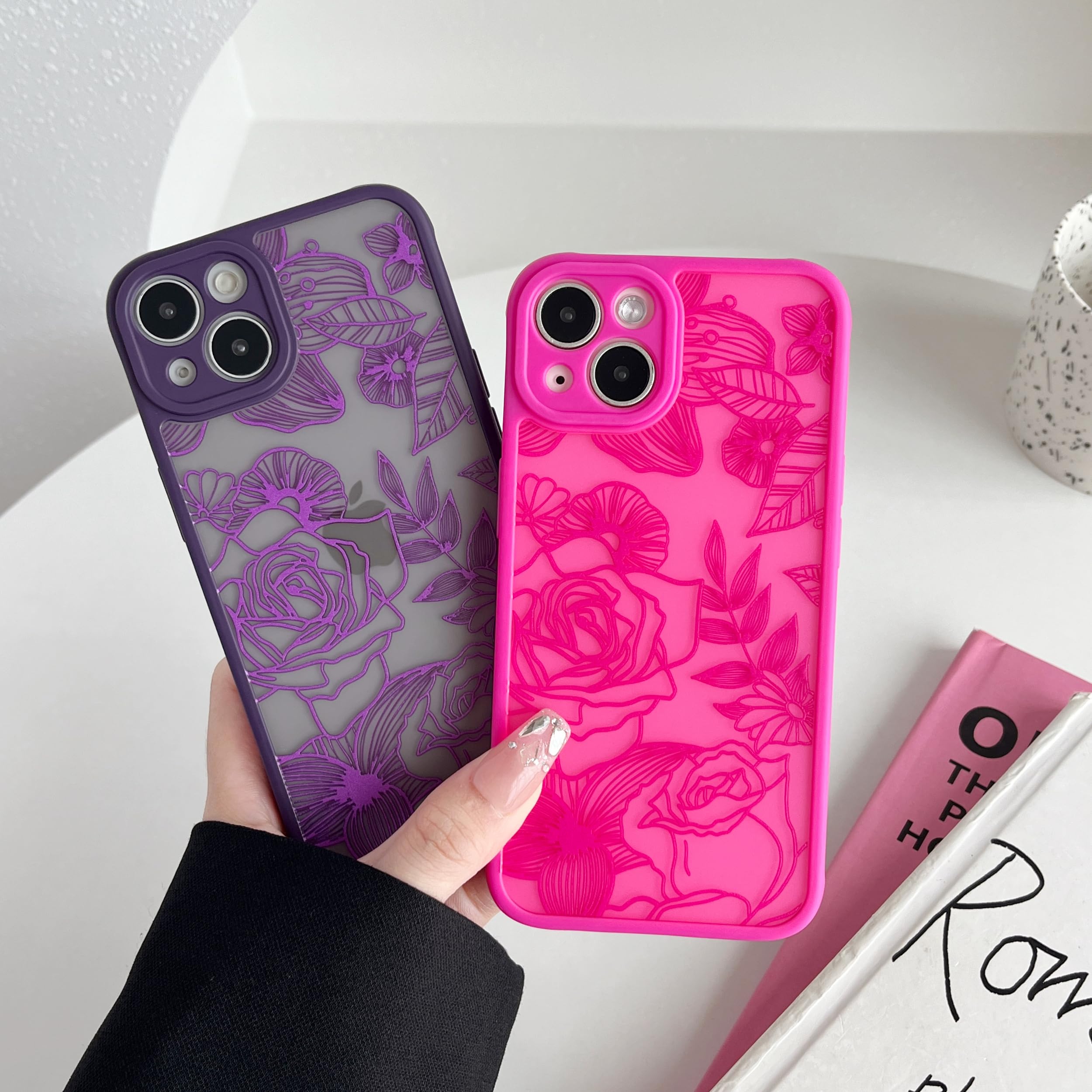 XIZYO Case for iPhone 13 6.1 Inch, Cute Frosted Translucent Rose Floral Flower Pattern Shockproof Cover - Image 4