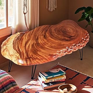 Edge Handcrafted Natural Wood Coffee Table | Unique Artisanal Designs Per Piece | Living Room & Side Table with Sturdy Metal Hairpin Legs​