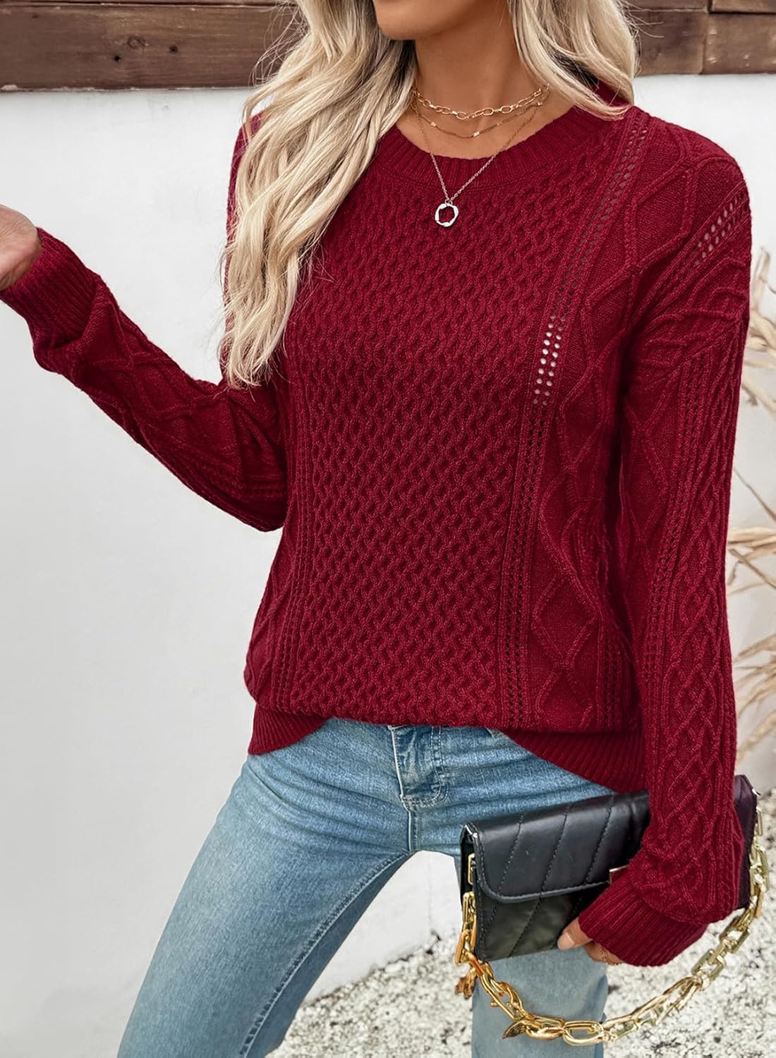 EVALESS Sweaters for Women Cable Knit Crewneck Pullover Sweater Tops Fall Winter Women's Clothing 2025 - Image 4