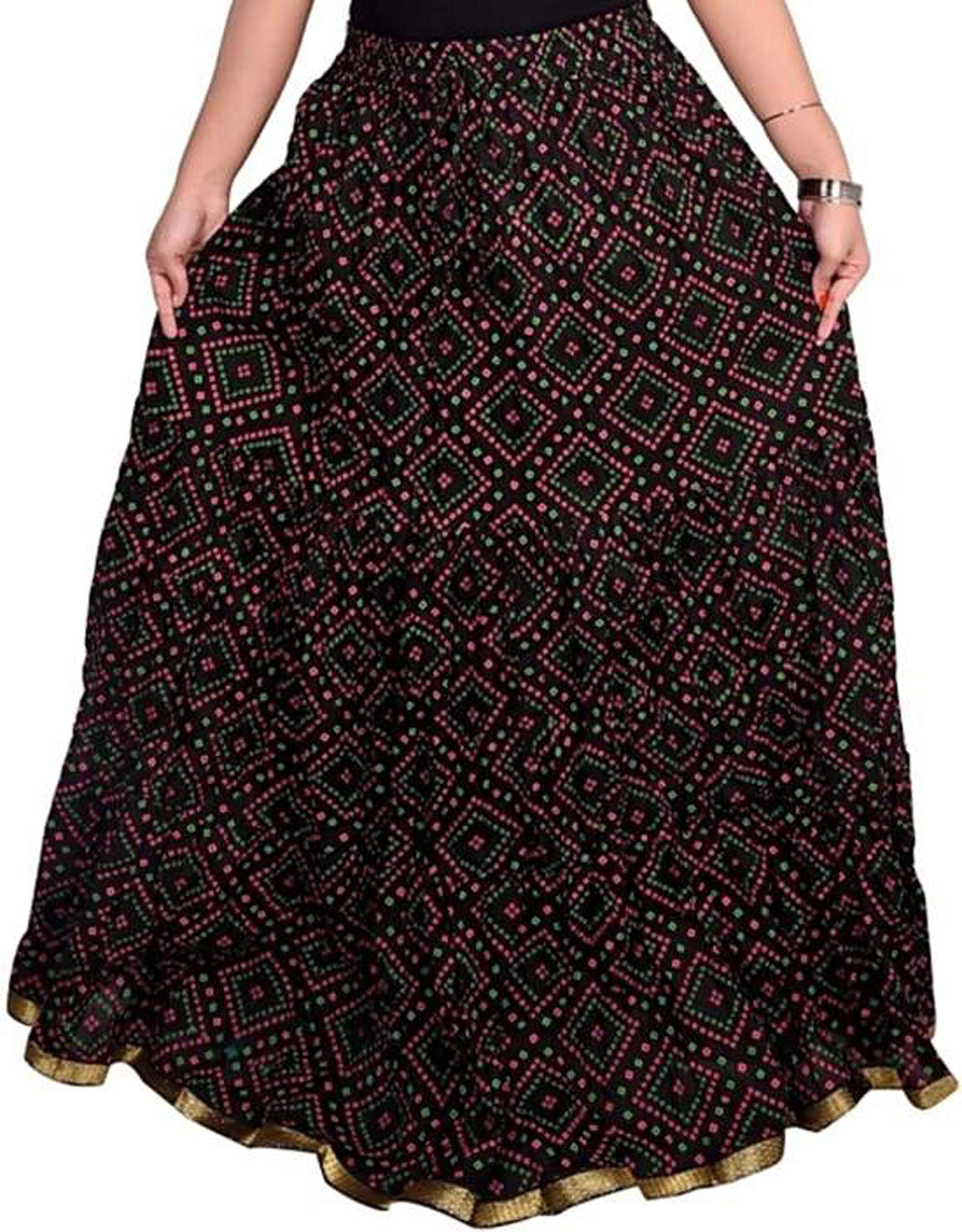 Kastoori CollectionLatest Fashion Printed Elastic Waist Ethnic Long A Line Jaipuri Skirt for Women Regular Wear (Free Size)