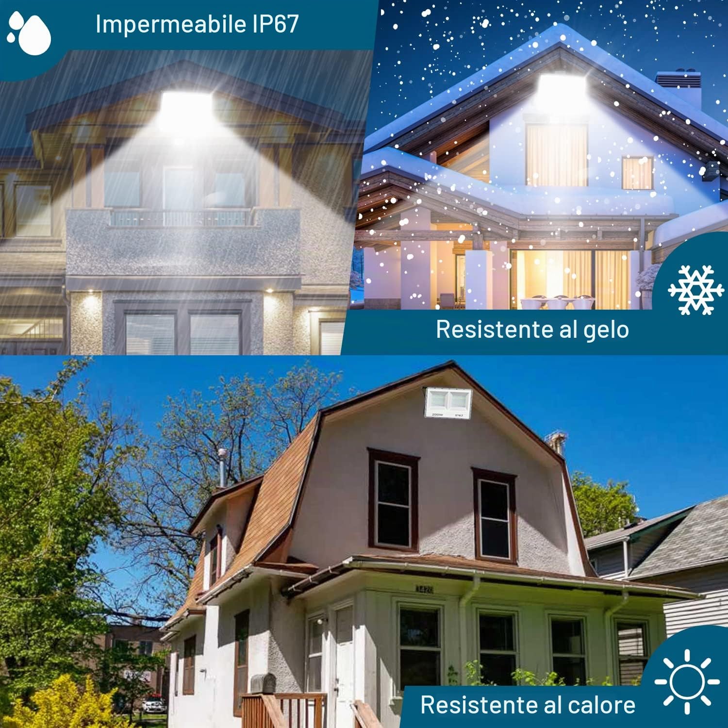 YIQIBRO Faretto LED da Esterno 200W 2 Pezzi, 20000LM 6500K Bianco Freddo Faro LED Esterno con Trasformatore, IP67 Impermeabile Luce di Sicurezza per Giardino Garage Fabbrica Stadio Patio Posteggio