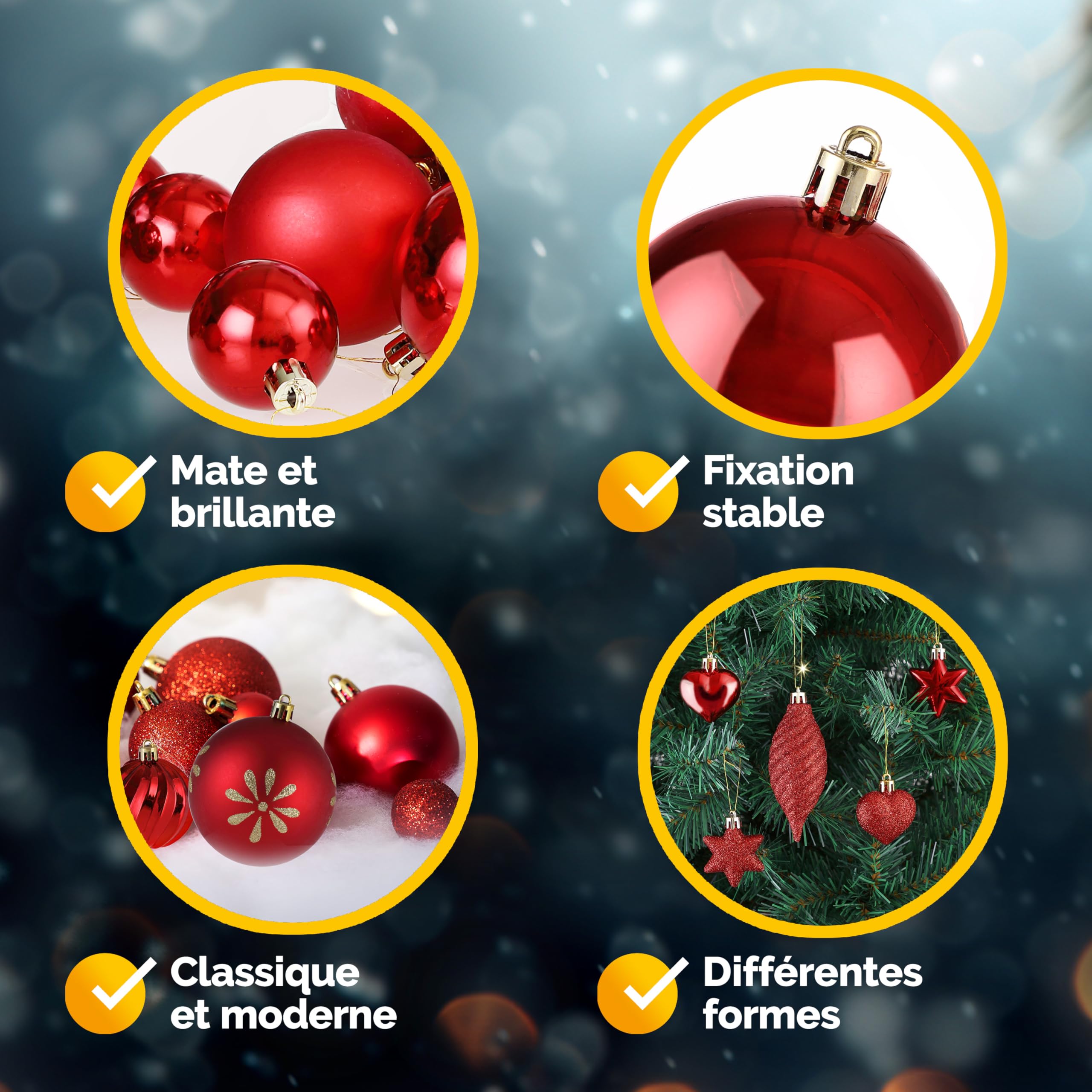 Lot de 103 Boules de Noël Rouge Décorations pour Sapin en Plastique Robuste Décoration de Noël intérieur extérieur