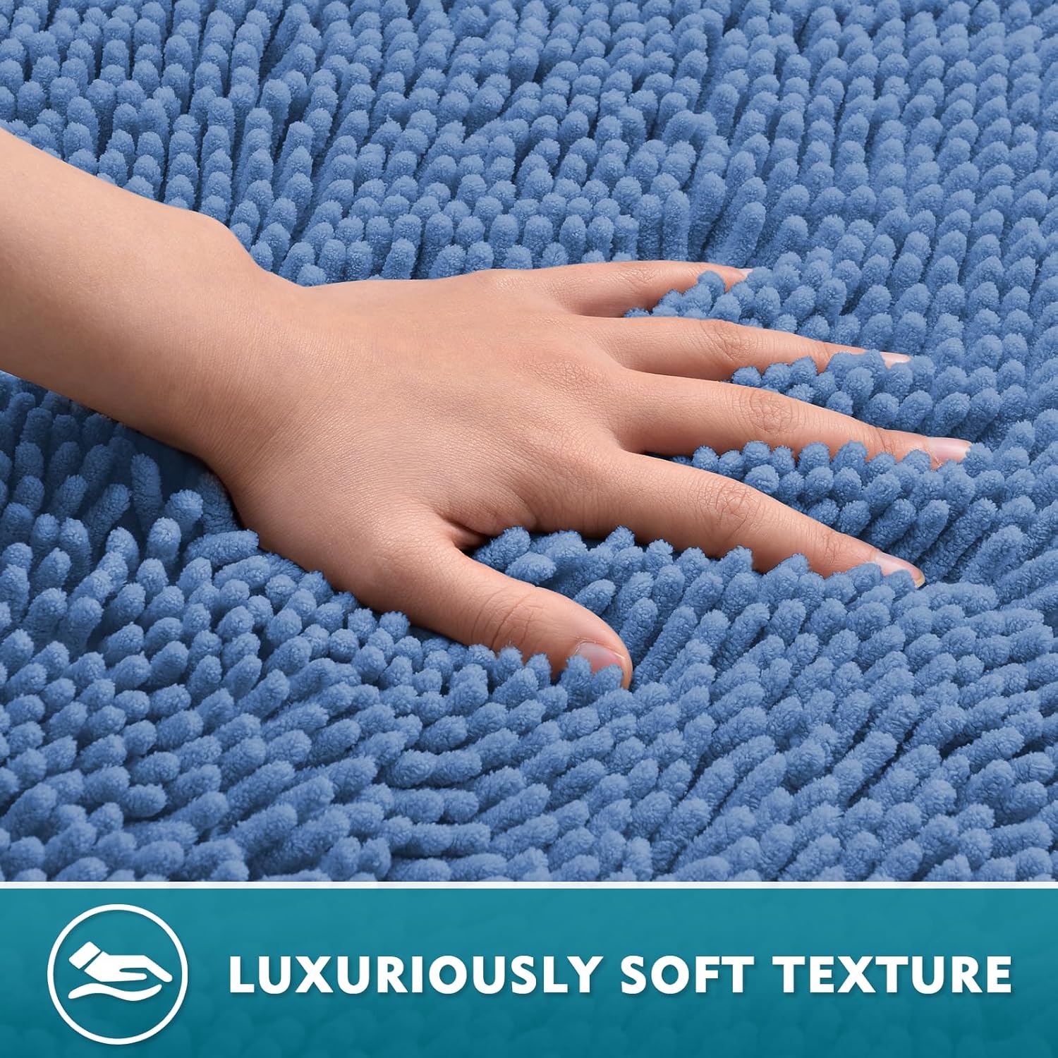 Bathroom Rug Mat Set 3 Piece, Chenille Bath Mat Set, Non-Slip Ultra Soft Carpet Mats, Absorbent with U-Shaped Toilet for Bathroom, Tub, Shower, Calm Blue