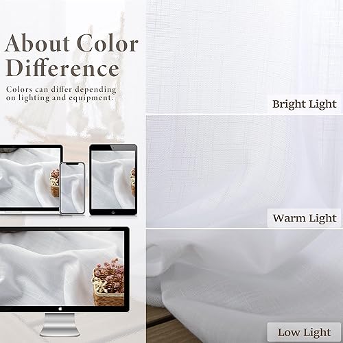 Miniatura 3 de Cortinas blancas lisas de lino, 96 pulgadas de largo, 2 paneles, presillas ocultas y bolsillo para cortinero, opacas y semitraslúcidas, filtran