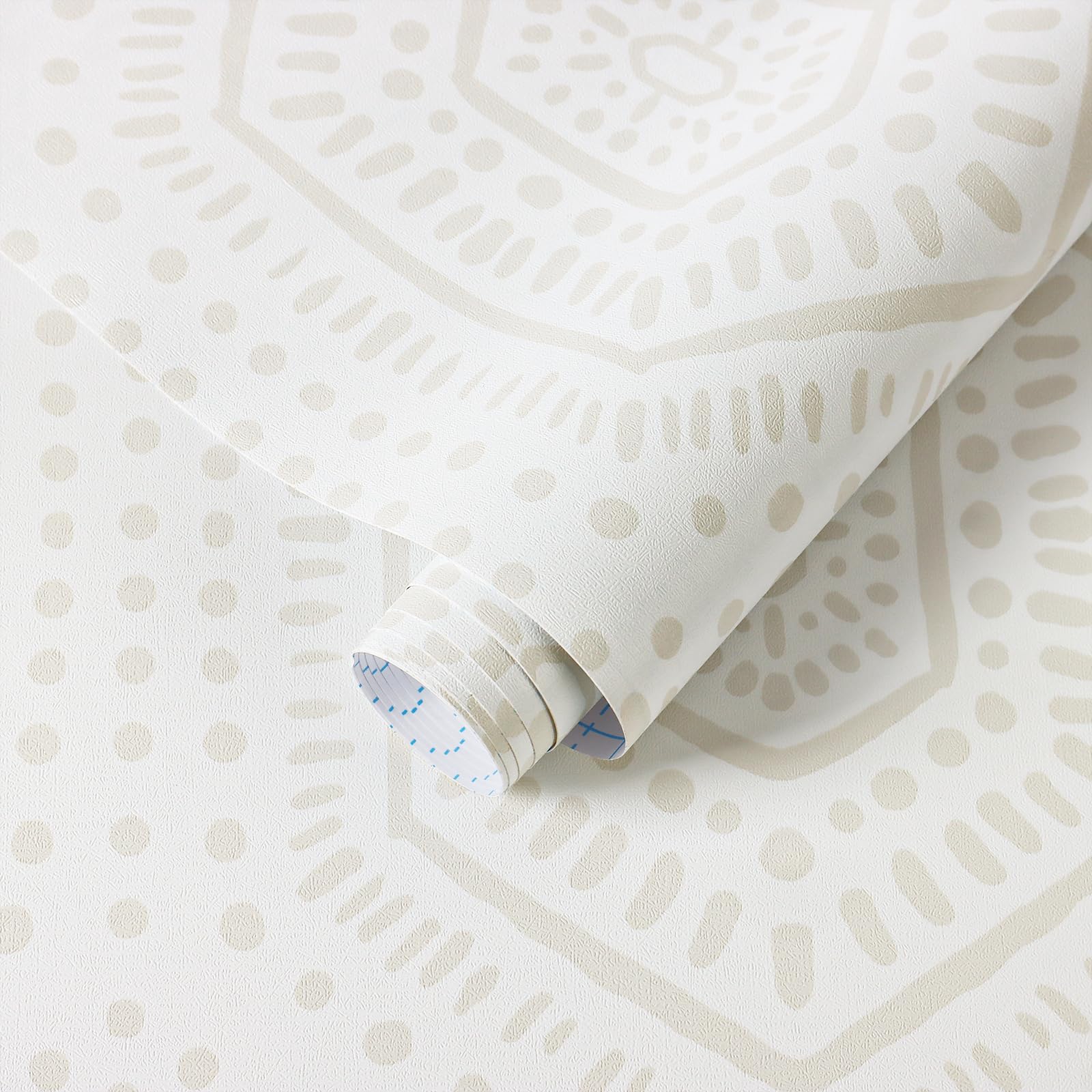 Yomshi 44CM*10M Boho Selbstklebende Tapete Abnehmbare Neutrales Beige/Weißes Geometrisches Muster Wasserdichtes Vinyl Klebefolie für Schlafzimmer Wohnzimmer