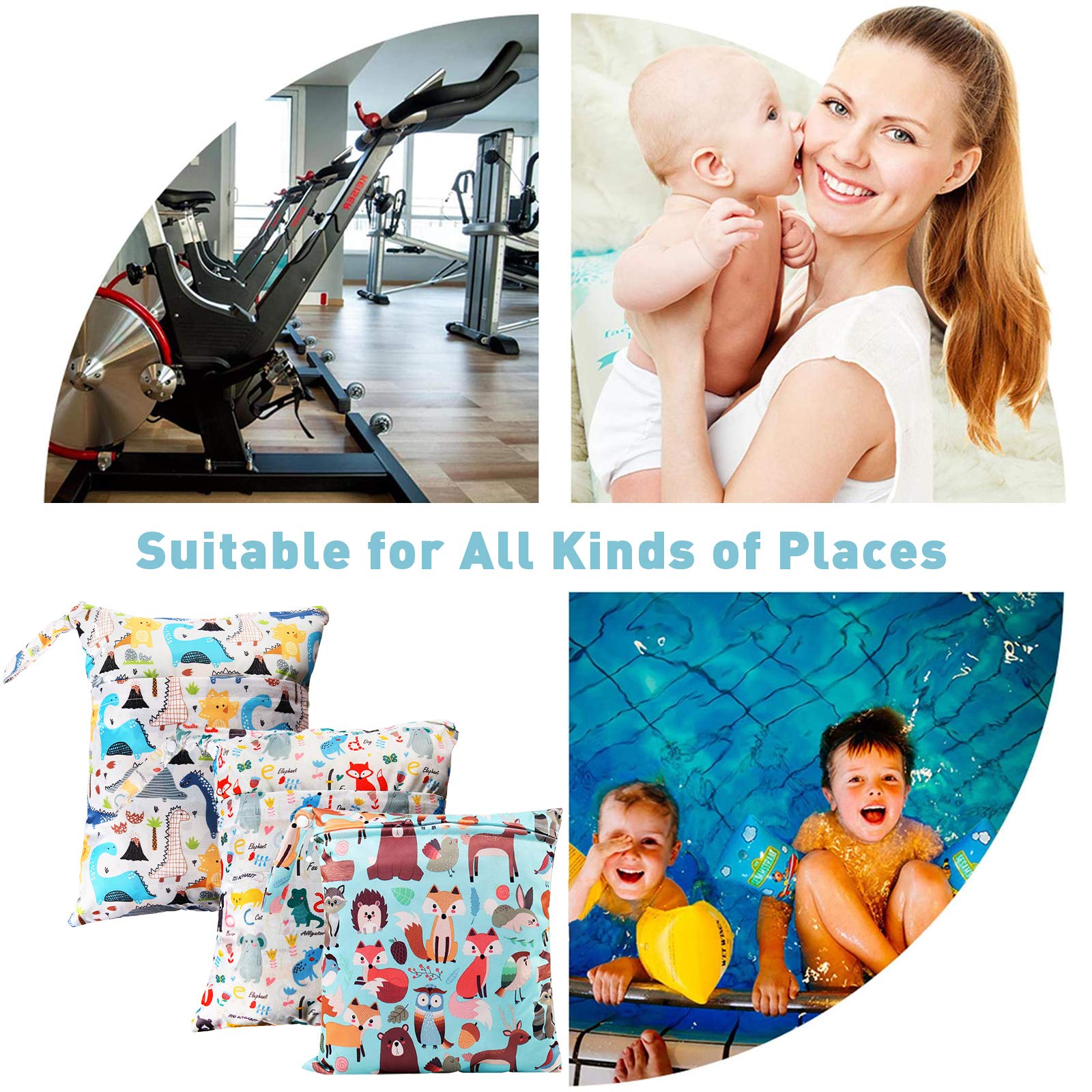 3 Pcs Sac à Couches Lavables,Sac Étanche,Organisateur de couches de voyage de sac sec humide réutilisable lavable imperméable avec la poignée pour la couche de bébé, voyage, plage