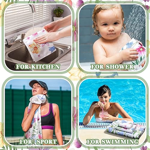 Miniatura 6 de Preboun Juego de 3 toallas de baño de flores silvestres, toallas de mano con diseño floral de acuarela de primavera, toallas de baño suaves con