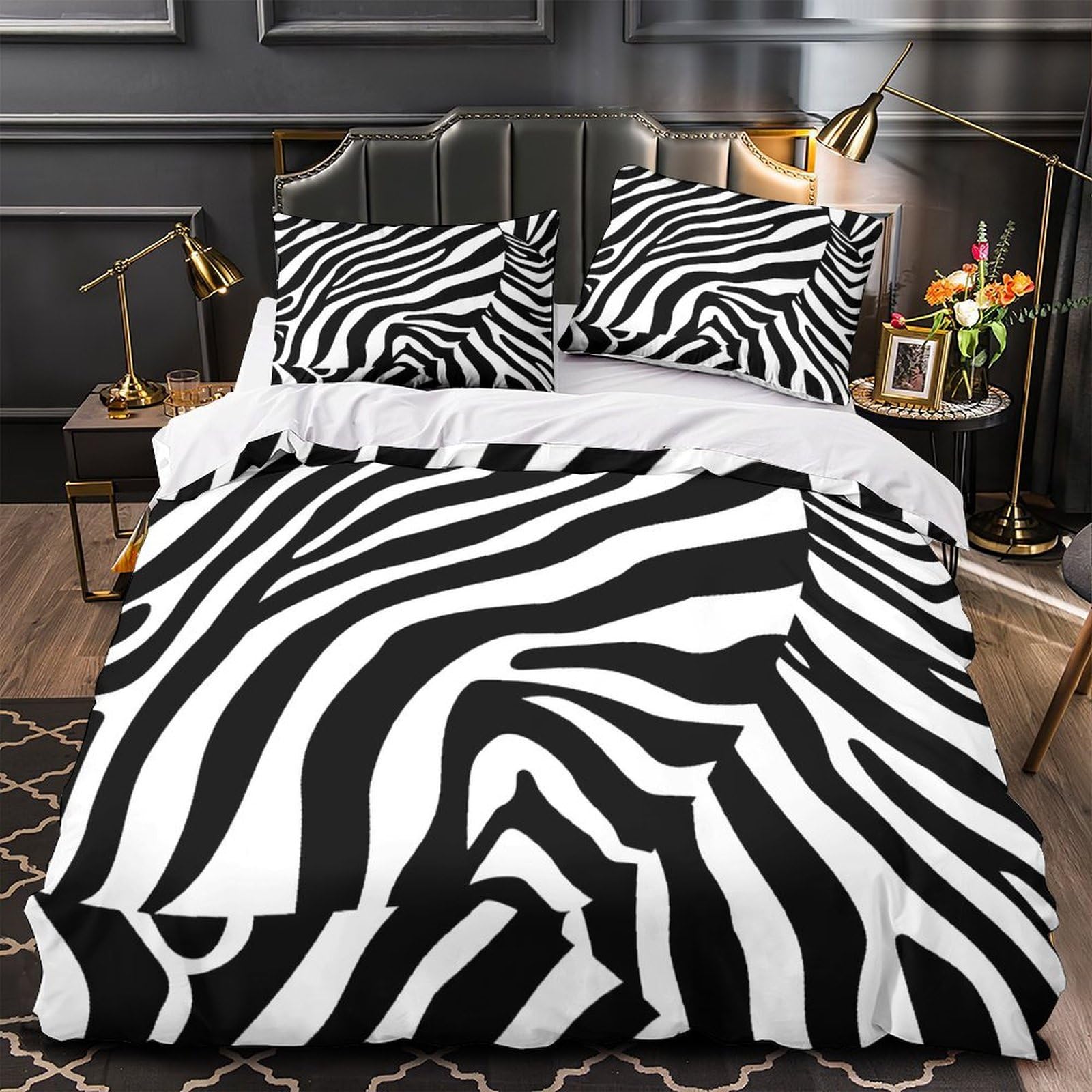 MMDASBVPE Zebra Stripes Comforter Cover 3D Print Luxurious 3 Piece Bedding Set Hidden Zipper Quilt Cover Ultra Soft Hypoallergenic for Children Girls Boys Adults Women Teens Single（135x200cm）