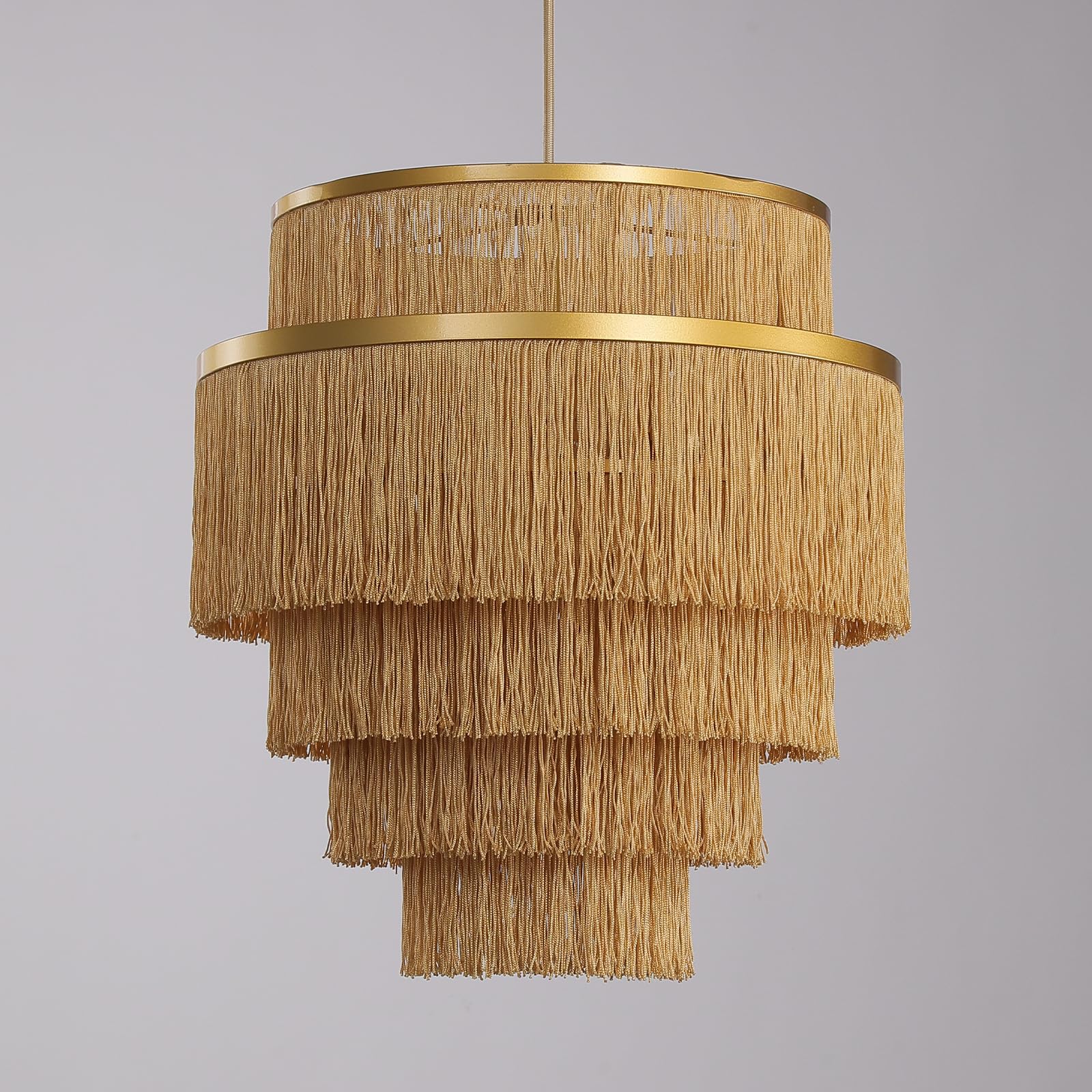 Photo 1 of vivihobb 5-Tiered Boho Chandelier with Metal and Fringe,3 Lights Fringe Pendant Light Fixture,Tassle Chandelier for entryway,Dining Room,Baby Nursery,Gold