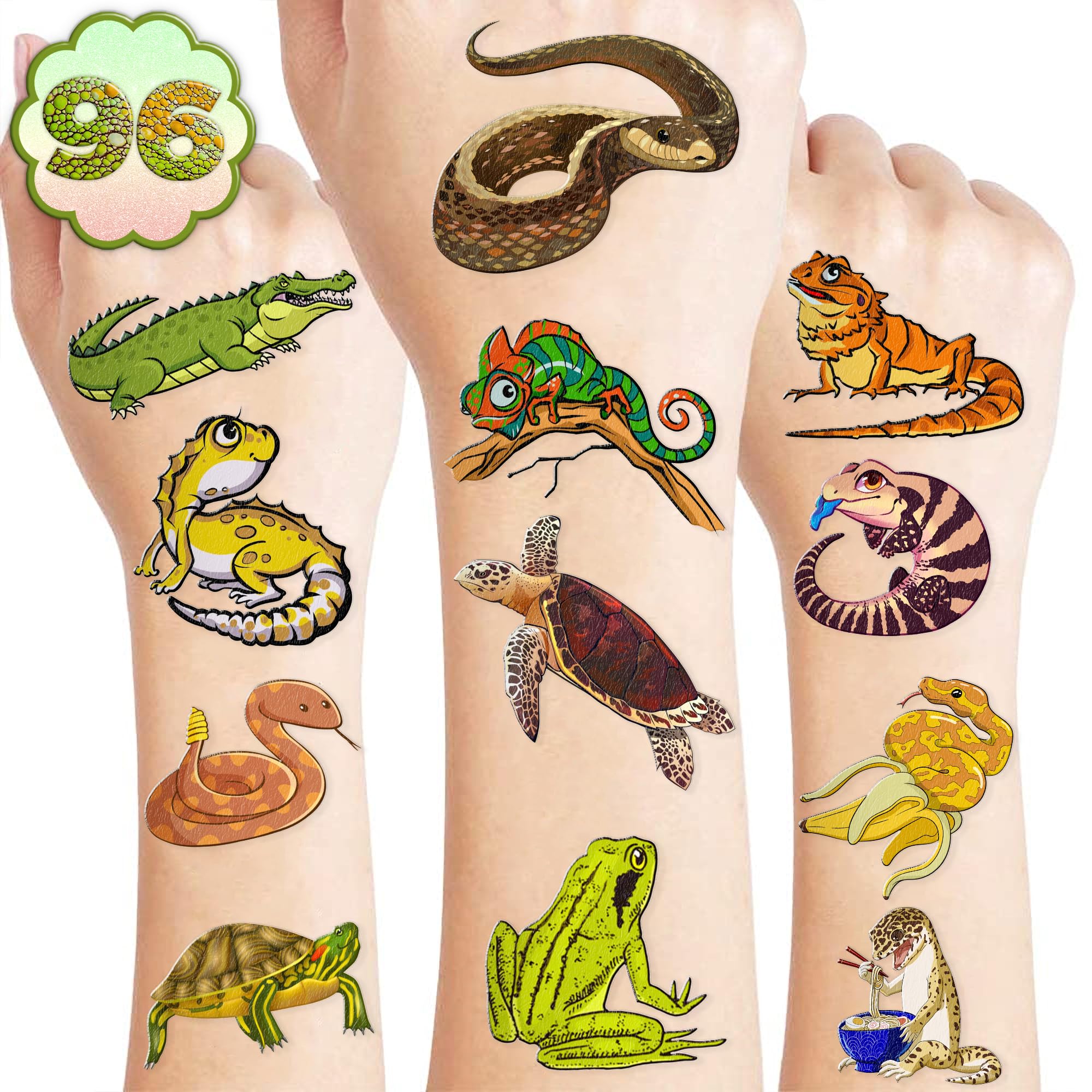 Generic Reptile Temporary Tattoos Birthday Party Supplies Favors Decorations Super Cute 96PCS Fake Tattoos Stickers for Boys Girls School Classroom