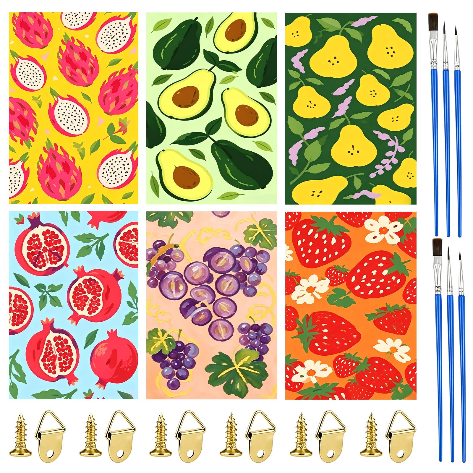 XunHe 6 Pack Paint by Numbers for Adults - 8x12 Inch Fruits Paint by Numbers Kits Without Frame, for Beginner, Easy Fruits DIY Acrylic Oil Painting by Number for Adults for Home Wall Decor Gift
