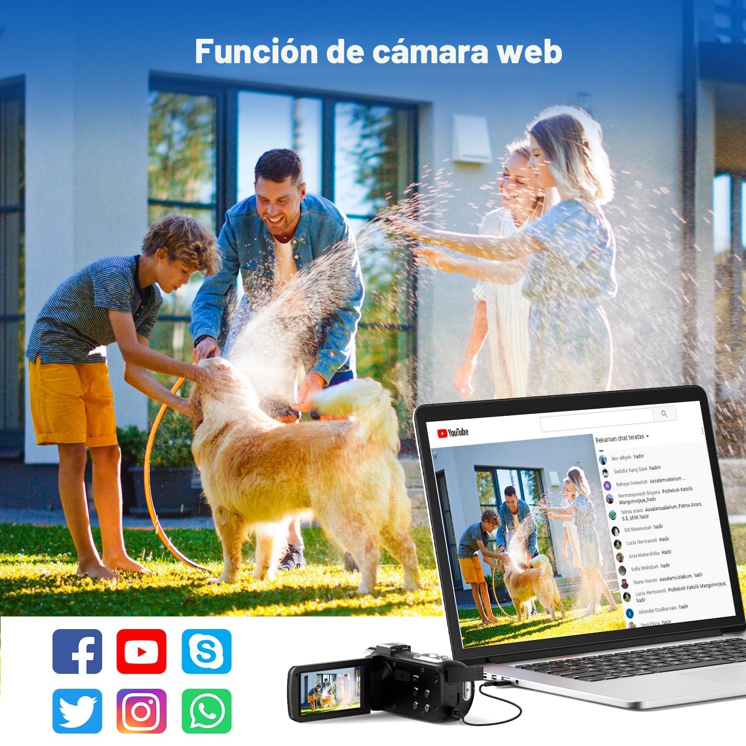 Cámara de Video 4K, Cámara Video 42MP para Vlogging con Zoom Digital 18x y Pantalla Giratoria 270° - Videocámara YouTube con Luz LED, Función Webcam, 2 Baterías, Tarjeta SD 32GB y Mando a Distancia