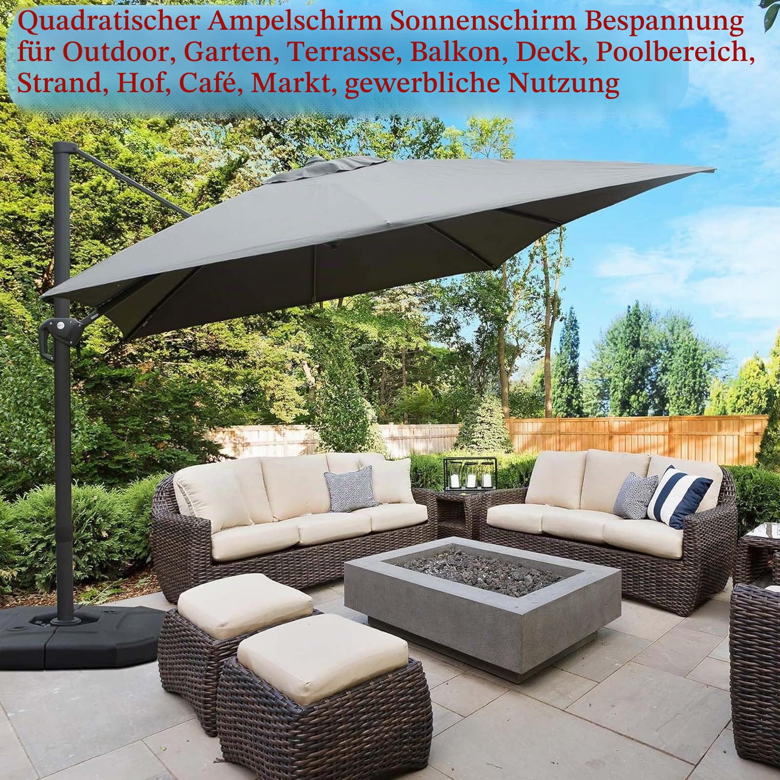LIYI929GP Garten Sonnenschirm Ersatzbezug 2.5 3 4.0m Rechteck/Quadrat 8 Streben, Terrassenschirm Ersatz-Bezug Überdachung Für Ampelschirm, UV Sonnenschutz Wasserdicht Verdickt Farbecht(Grays,3X3m)