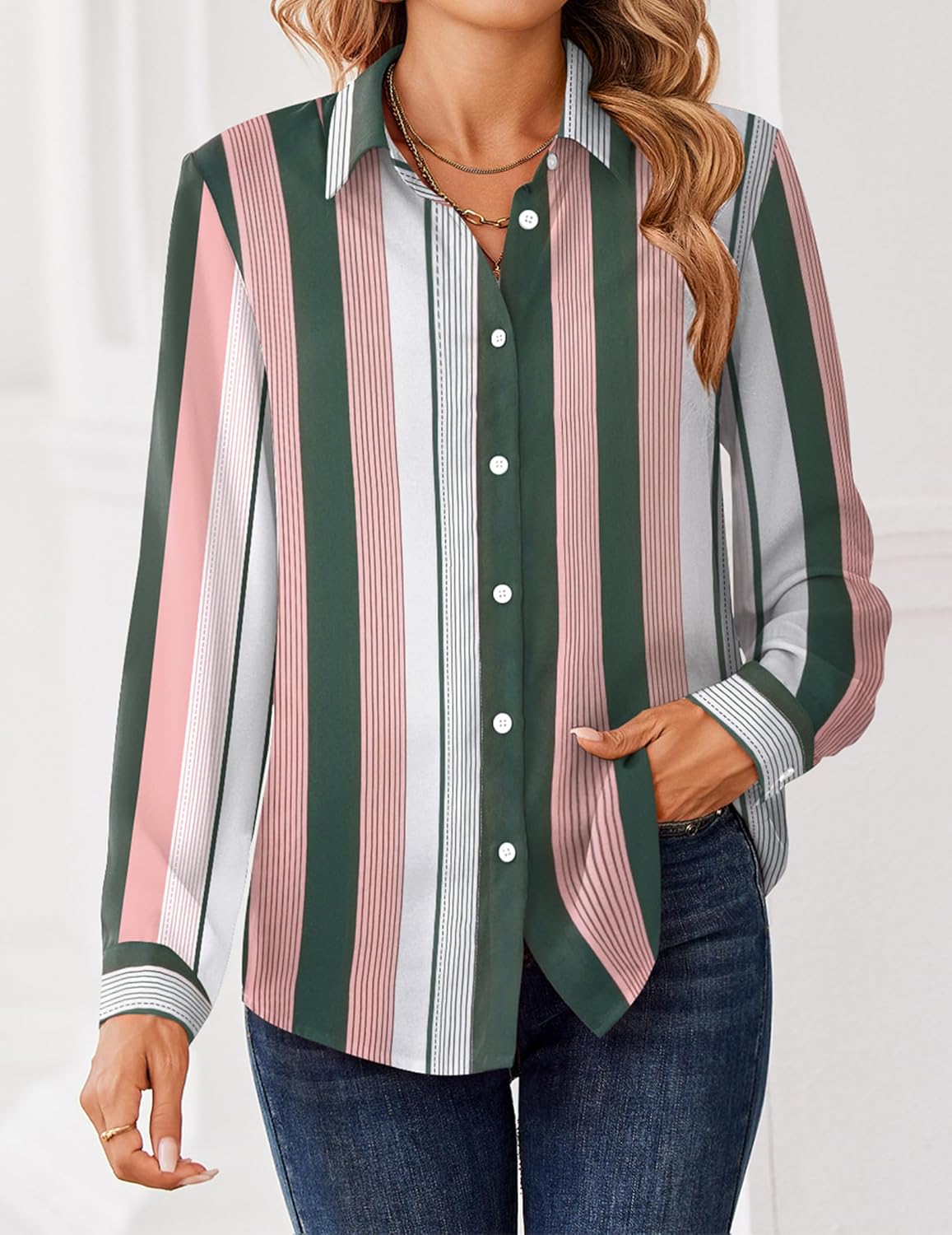 Zeagoo Women Blouses Chiffon Long Sleeve Button Down Shirts Business Causal Dressy Work Top V Neck Summer Spring Clothes - Image 4