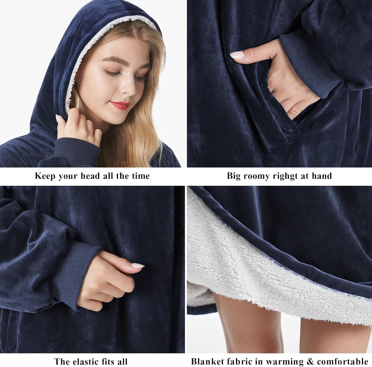 Felicigeely Blanket Hoodie Wearable Blanket Sweatshirt Oversized Hooded Blanket Sweater Gift for Women - Image 4