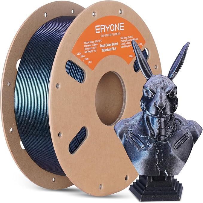 ERYONE Dual (Black/Blue) and Tri-Color (Green/Rose/Purple Blue) Burnt Titanium PLA.