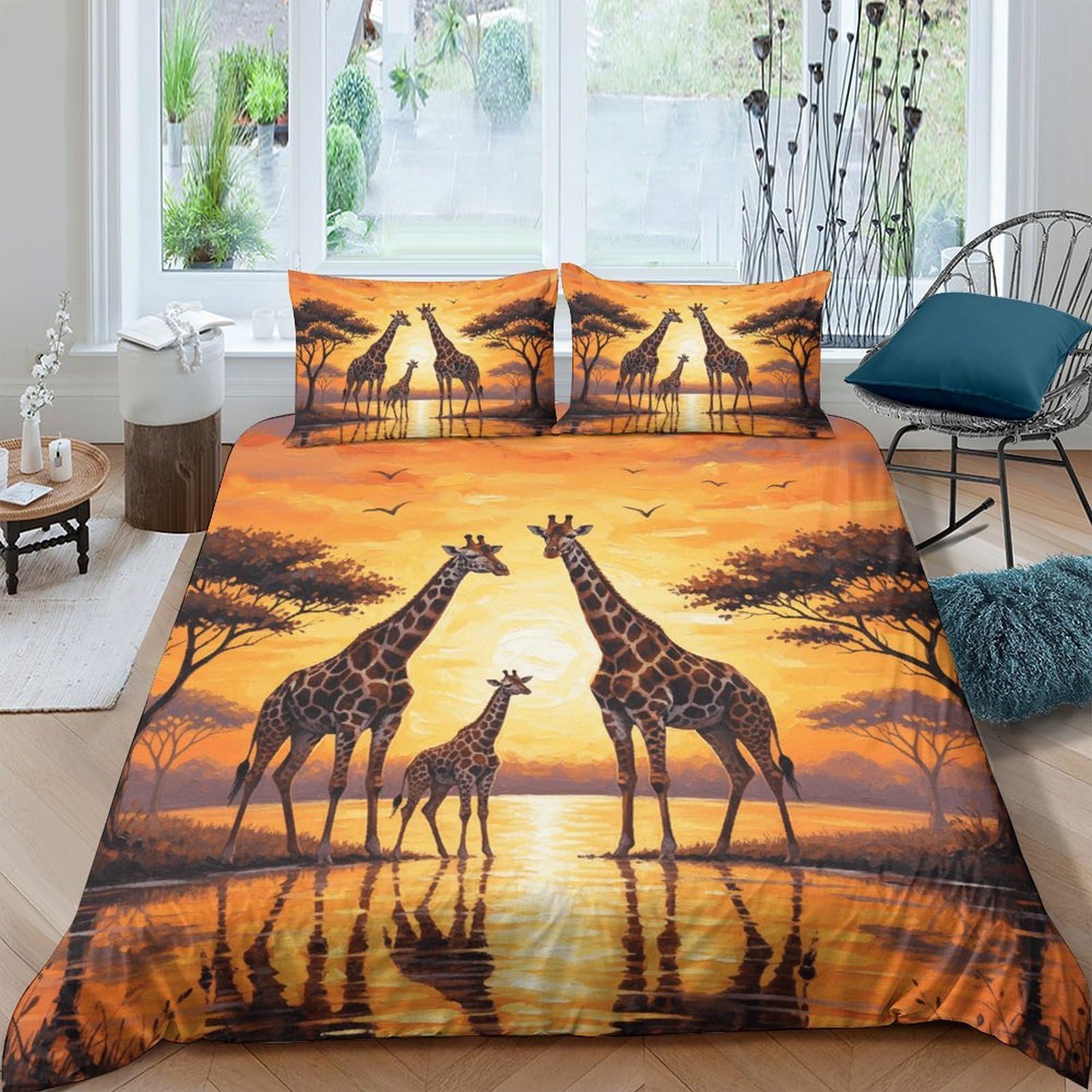 Ctjqhvkz Style-7 3D Printed Sunset Safari Fitted Sheet Microfiber Giraffe Family Mattress Cover For Bedroom Guest Room Dorm Decor Single（135X200cm）