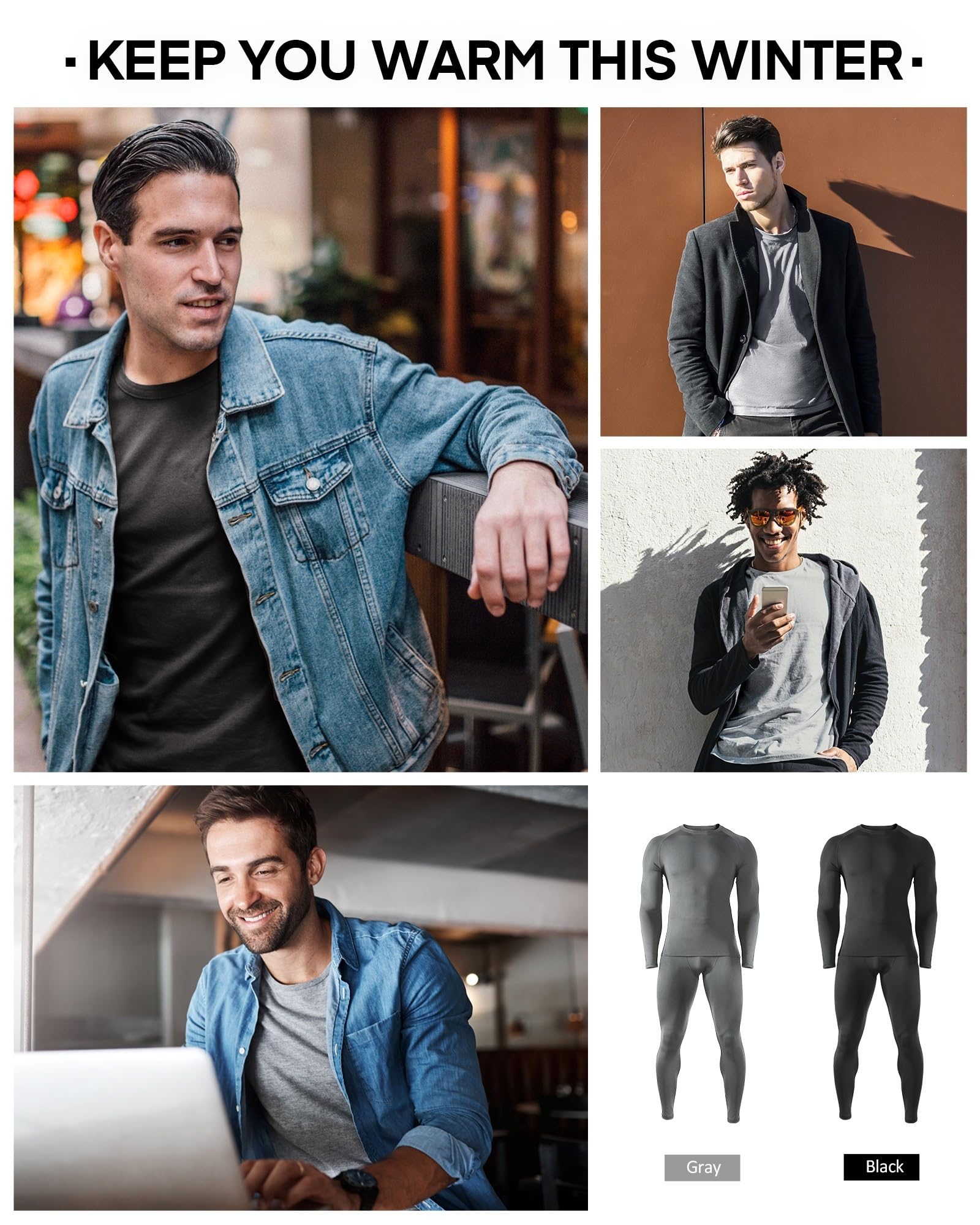 Roadbox Thermal Underwear for Men: Fleece Lined Long Johns Base Layer Ski Thermals Top and Bottom Set