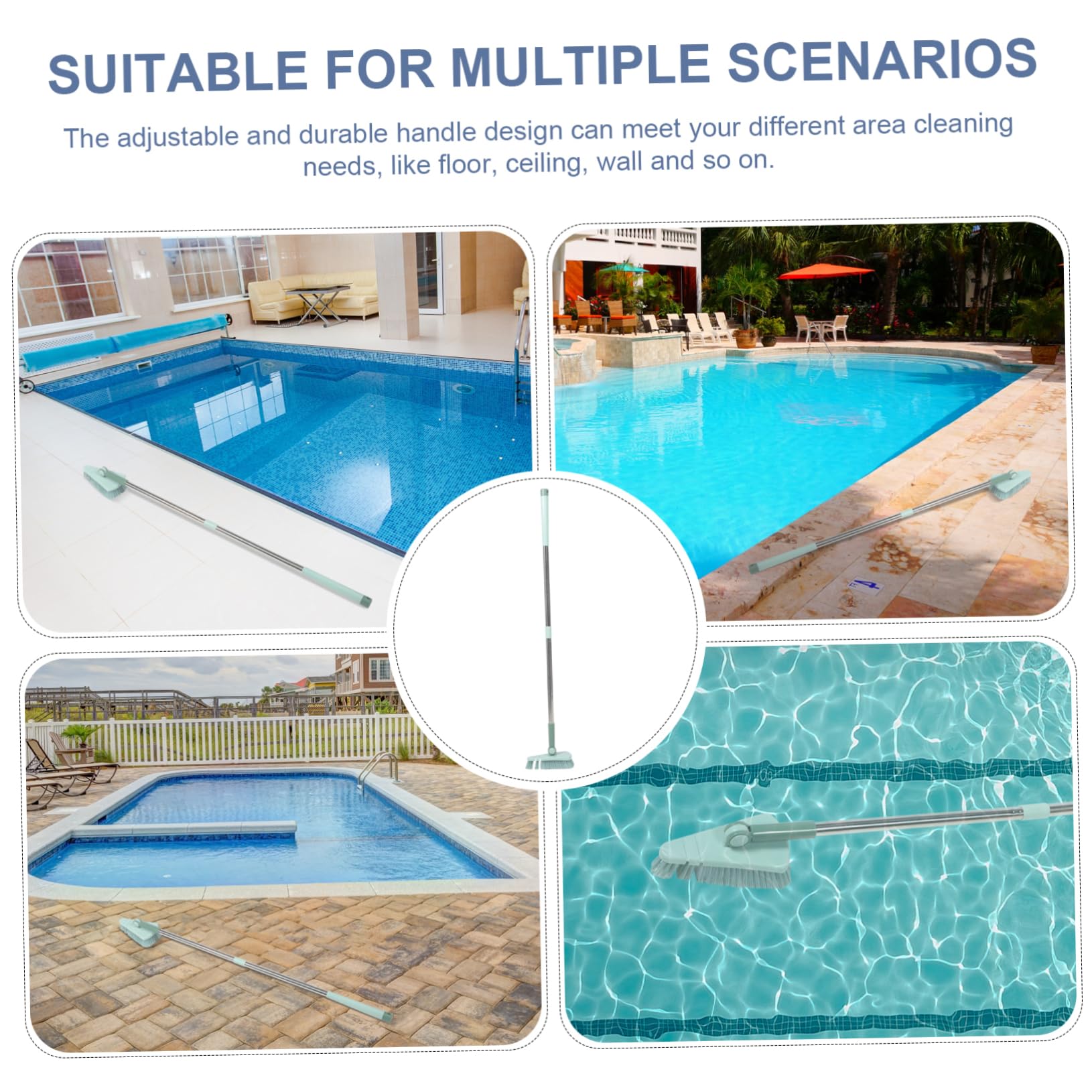 BESPORTBLE Stiff Bristle Brush Floor Scrubber Pool Brush Pole Adjustable Handle Material for Easy Cleaning