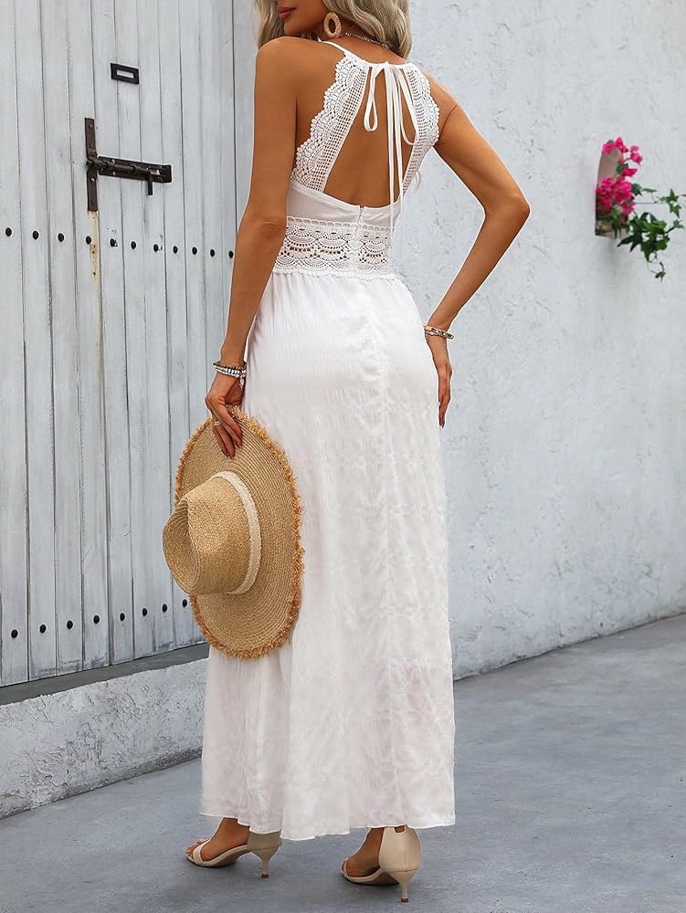 Women's 2024 Summer Plain Cami Long Dress Hollow Out Summer