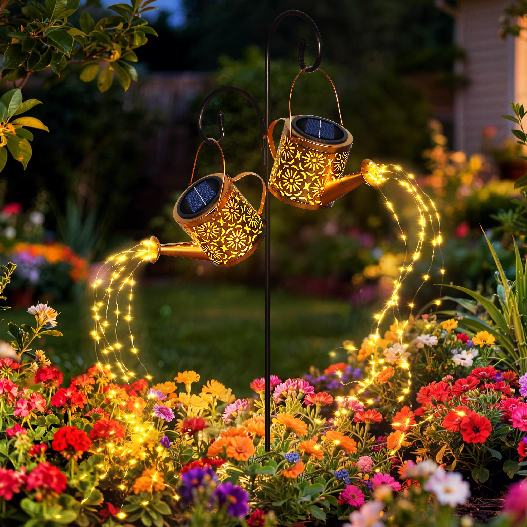 X-PREK Solar Garden Lights Outdoor Decoration, Metal Solar Watering Can Lights Outdoor Waterproof, Small Patio Light Yard Lawn Pathway Decor, Gardening Gifts for Women Mom Grandma 2 Packs Warm White-2 Pack