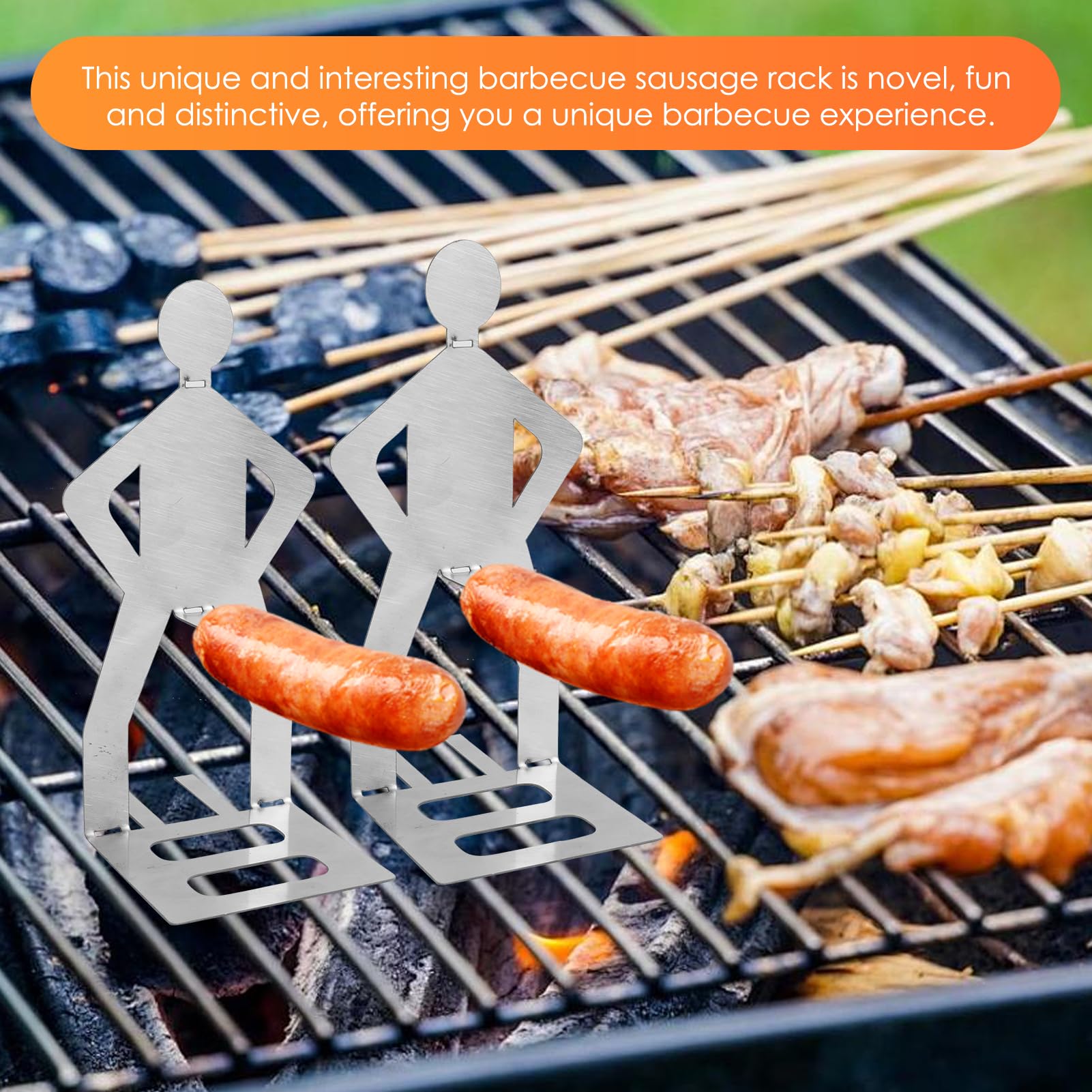 Uchwyt na hotdog ze stali nierdzewnej, z humorystycznym designem, dla fanów grillowania, uchwyt na hot dog, jako grill na kiełbaski, stojak do grilla, akcesoria do grilla, na kemping, piknik