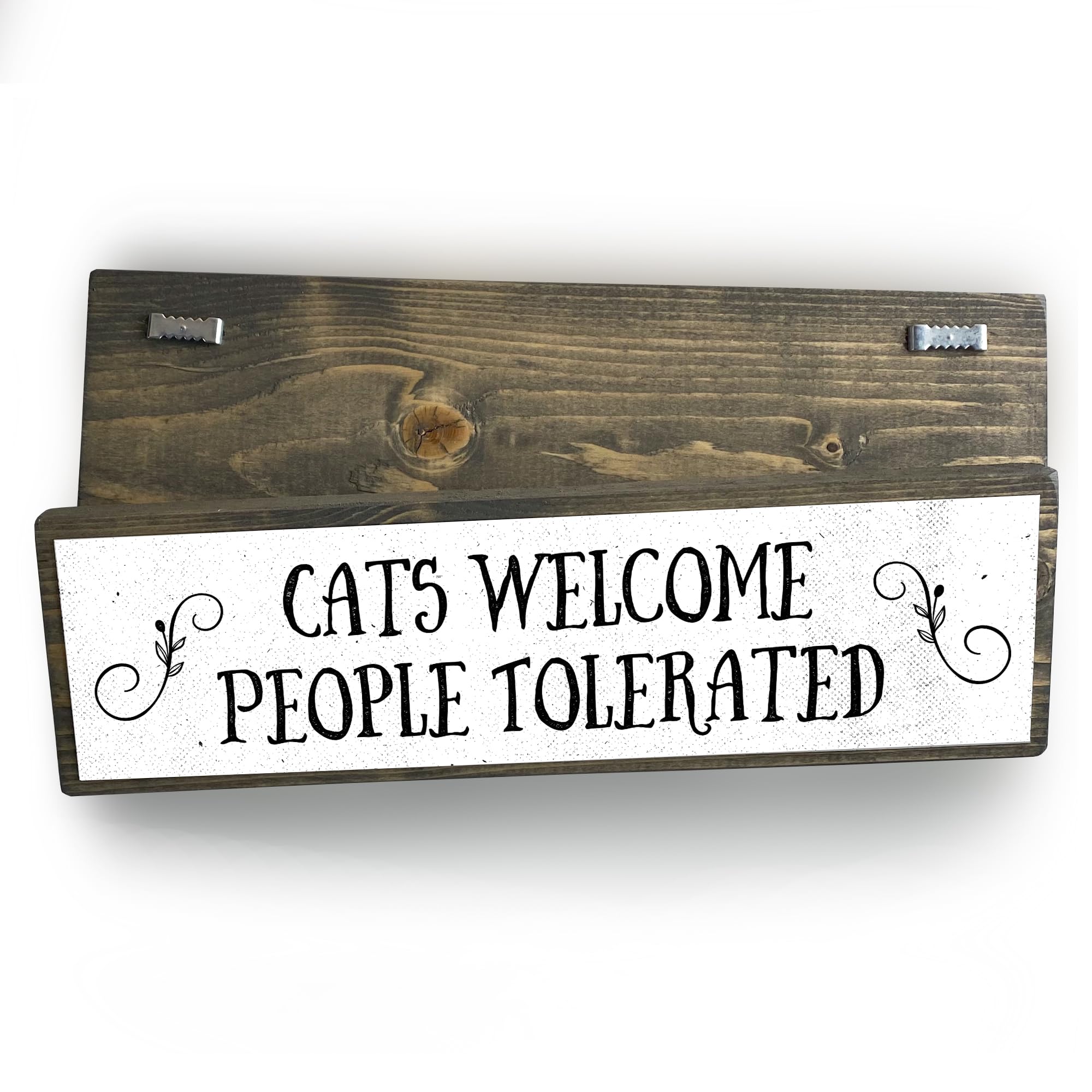 Letrero de madera con metal con texto en inglés "Cats Welcome People Tolerated", regalos geniales para los amantes de los gatos, decoración de gatos, regalo para mujer loca