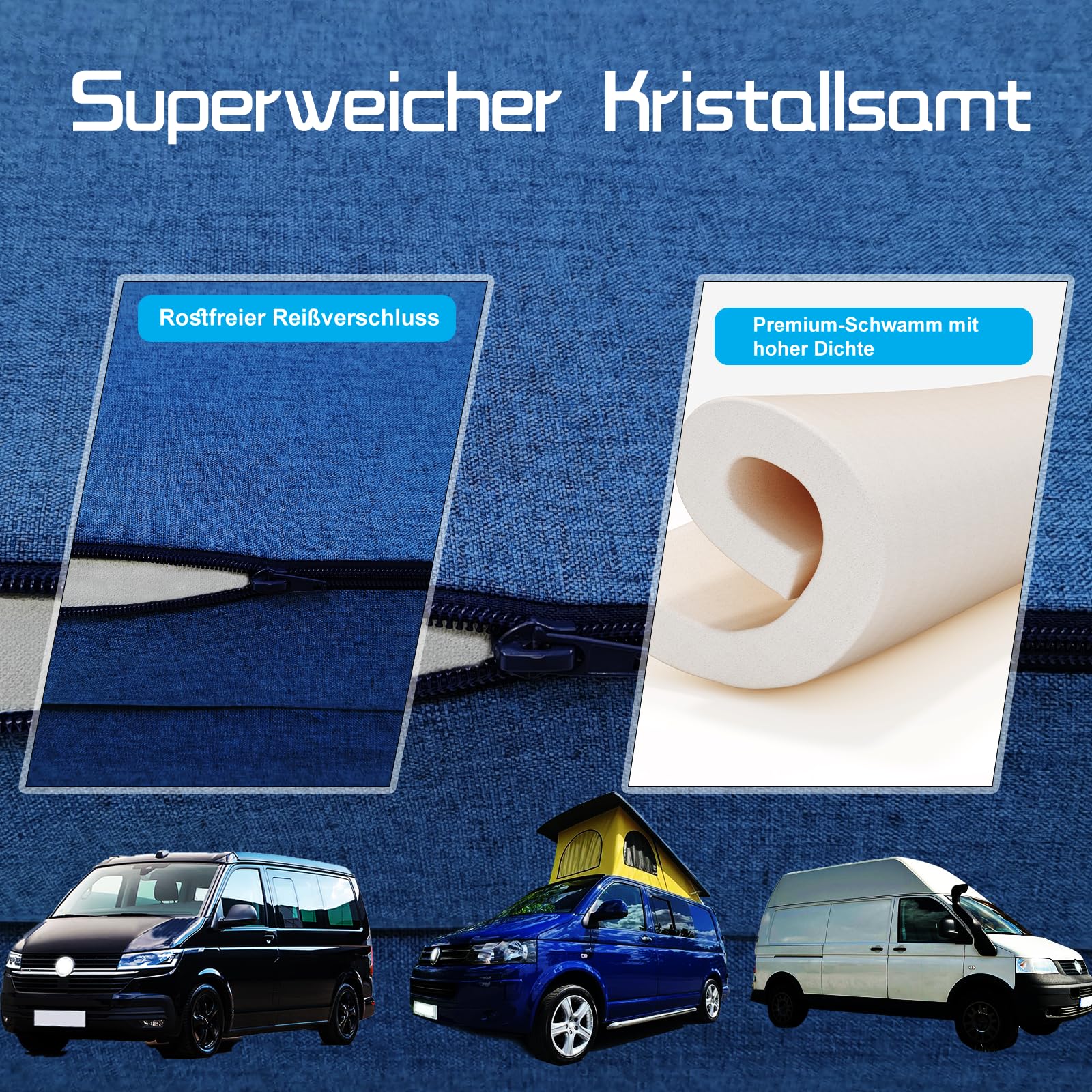 Matelas de véhicule Pliable épais et Respirant, Compatible avec VW T32 T4 T5 T6 T6.1 T7 Multivan California Beach Caravelle et Transporter 186 * 148 * 8 cm, Accessoires de Camping-Car
