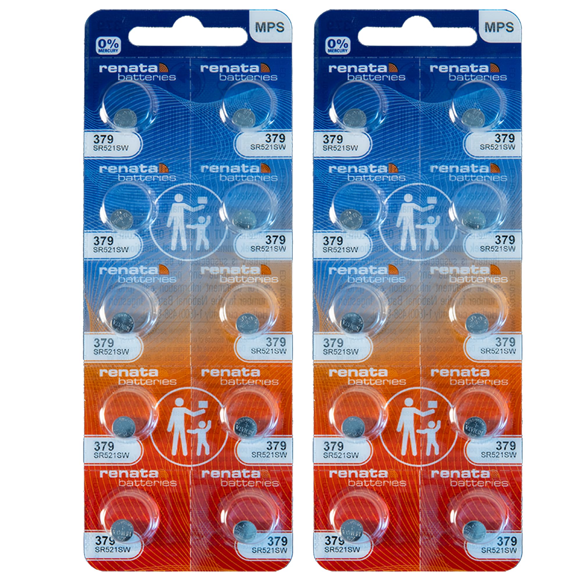Renata 379 SR521SW Batteries - 1.55V Silver Oxide 379 Watch Battery (20 Count)