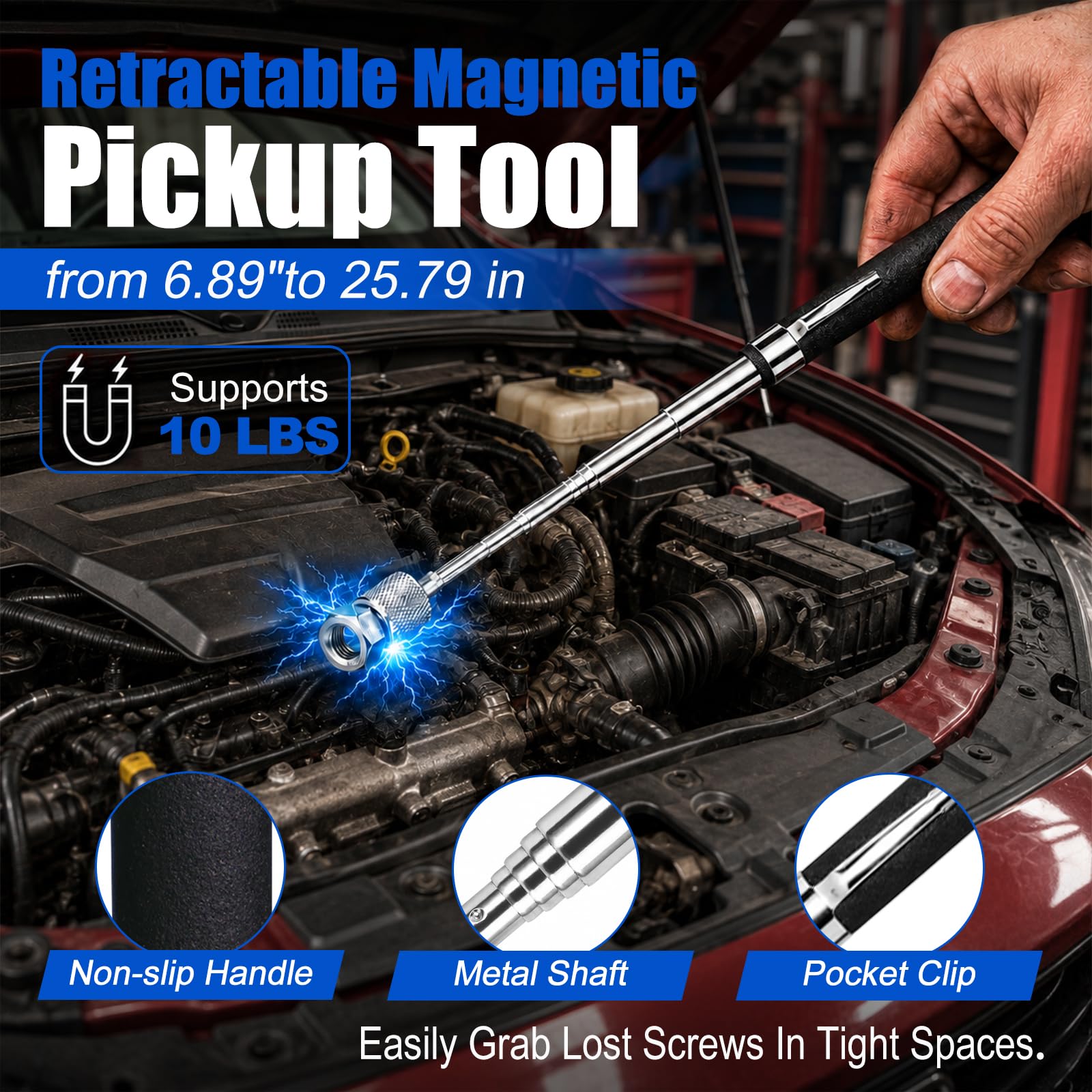 Tappetino magnetico per attrezzi, forte magnete che impedisce la | Con strumento magnetico per pick-up da 4,5 kg, morbido PVC antigraffio, impermeabile, facile da pulire per riparazioni auto e
