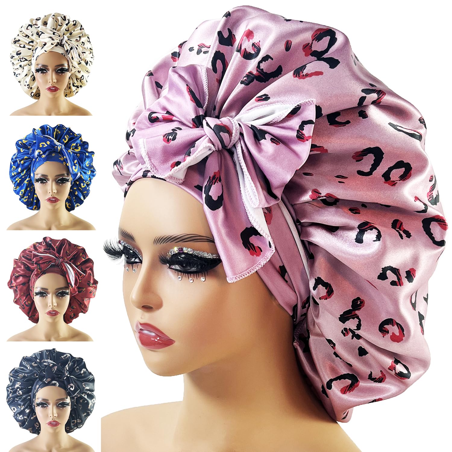 Duża satynowa czapka jedwabna nocna czepek do spania z opaską na głowę Bonnet Edge Wrap dla kobiet kręcone warkocze włosy (Color : PURPLE)