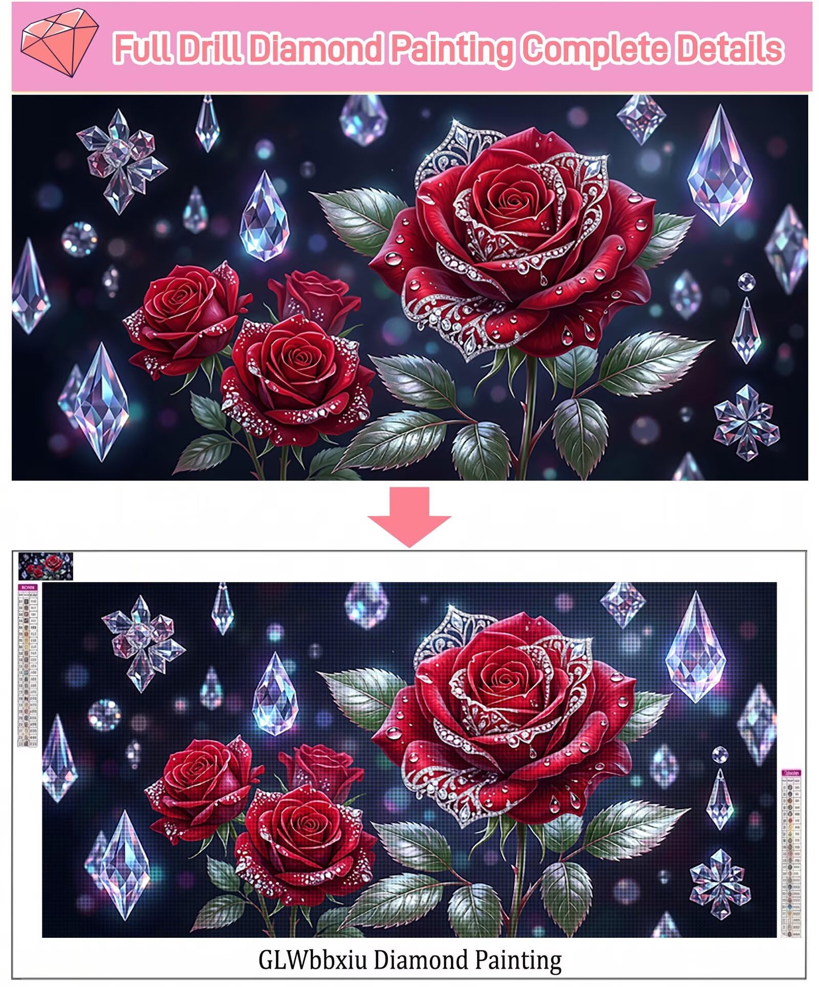Diamond Painting Rose, Blume Diamond Painting Erwachsene, 5D Vollbohrer Diamanten Paint by Numbers, Kreatives für Erwachsene Mosaik Bastelset für Home Wand Deko, Geschenke für Frauen, 80x160cm,Cod-926