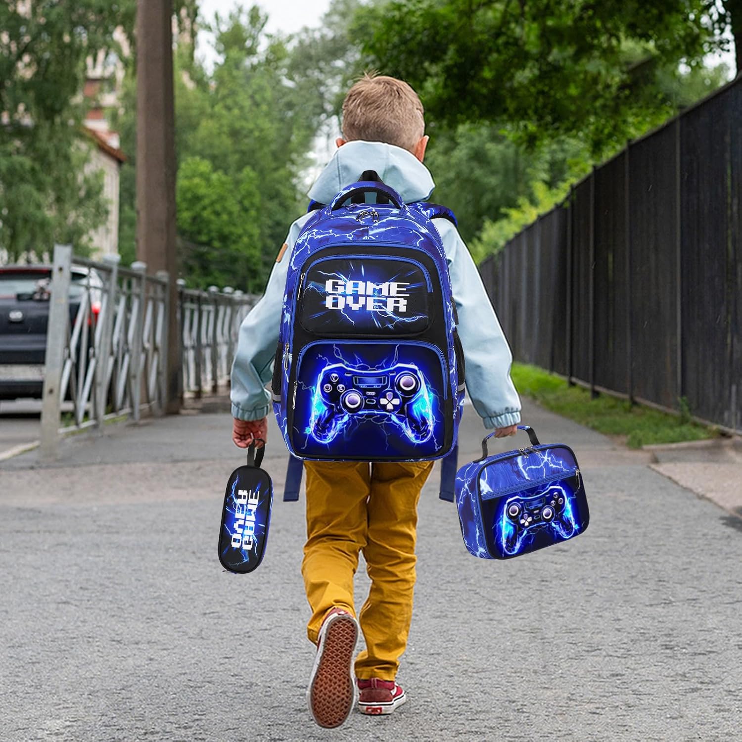 Bevalsa Backpack for Boys, School Bags for Kids, Bookbag for Boys Girls Children Teens Backpacks for Elementary Middle High school Student, Bookbag and Lunch Bag Set with USB Charging Port (Lightning)